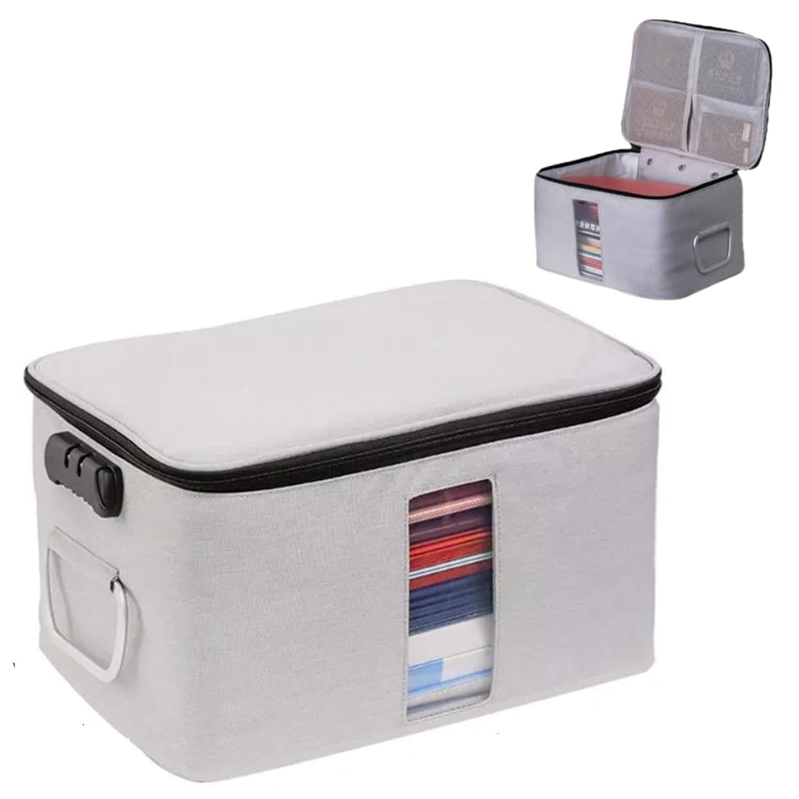 Handcuffs Document Organizer Bag with Lock Travel Document Organizer File Folder Bag for Passport & A4 Certificates File Storage Bag with Card Slots Combination Lock & Zip Folder for Home Office(Grey)