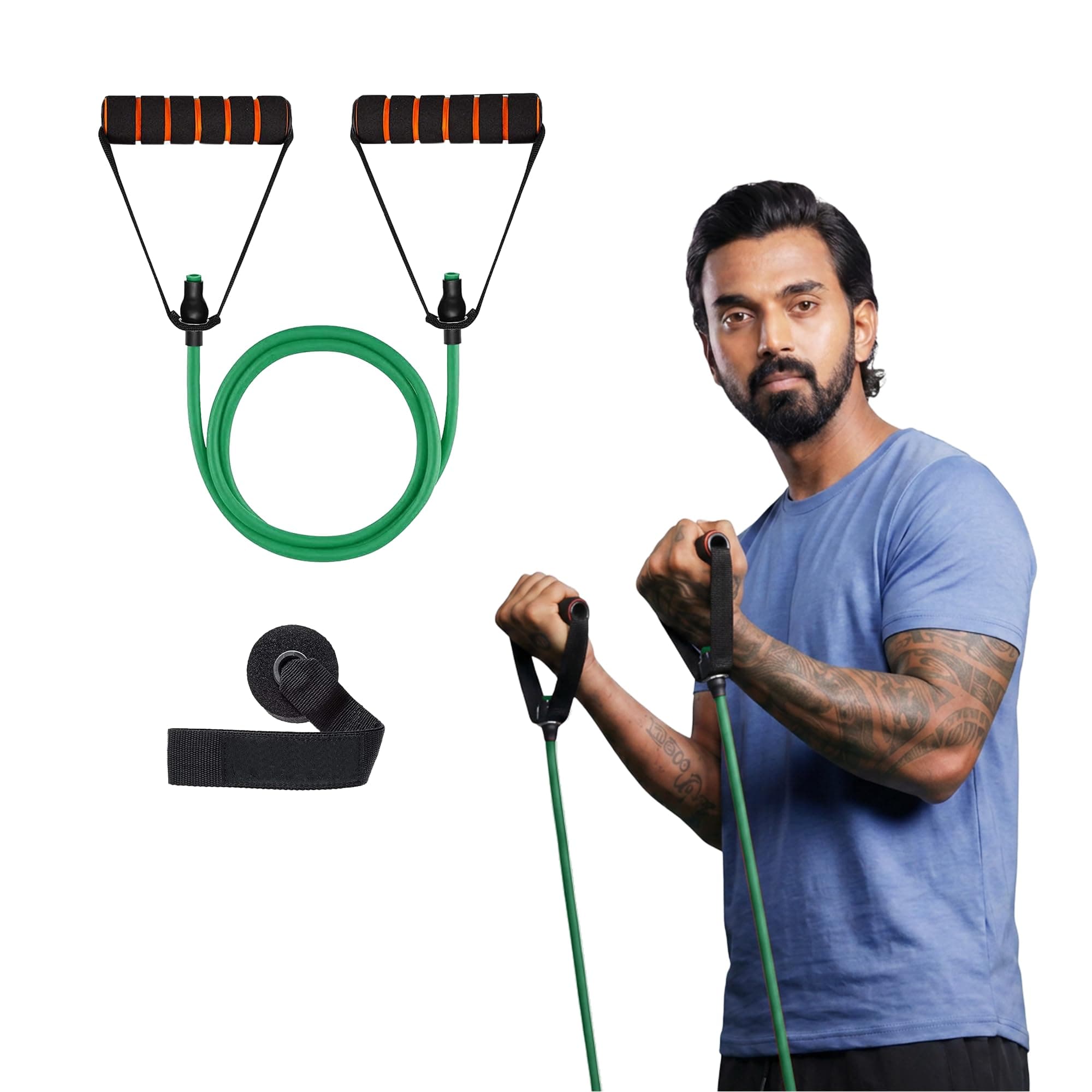 Boldfit Resistance Tube with Foam Handles, Door Anchor for Exercise & Stretching, Suitable in Home & Gym Workout for Men & Women-25Kg-Green
