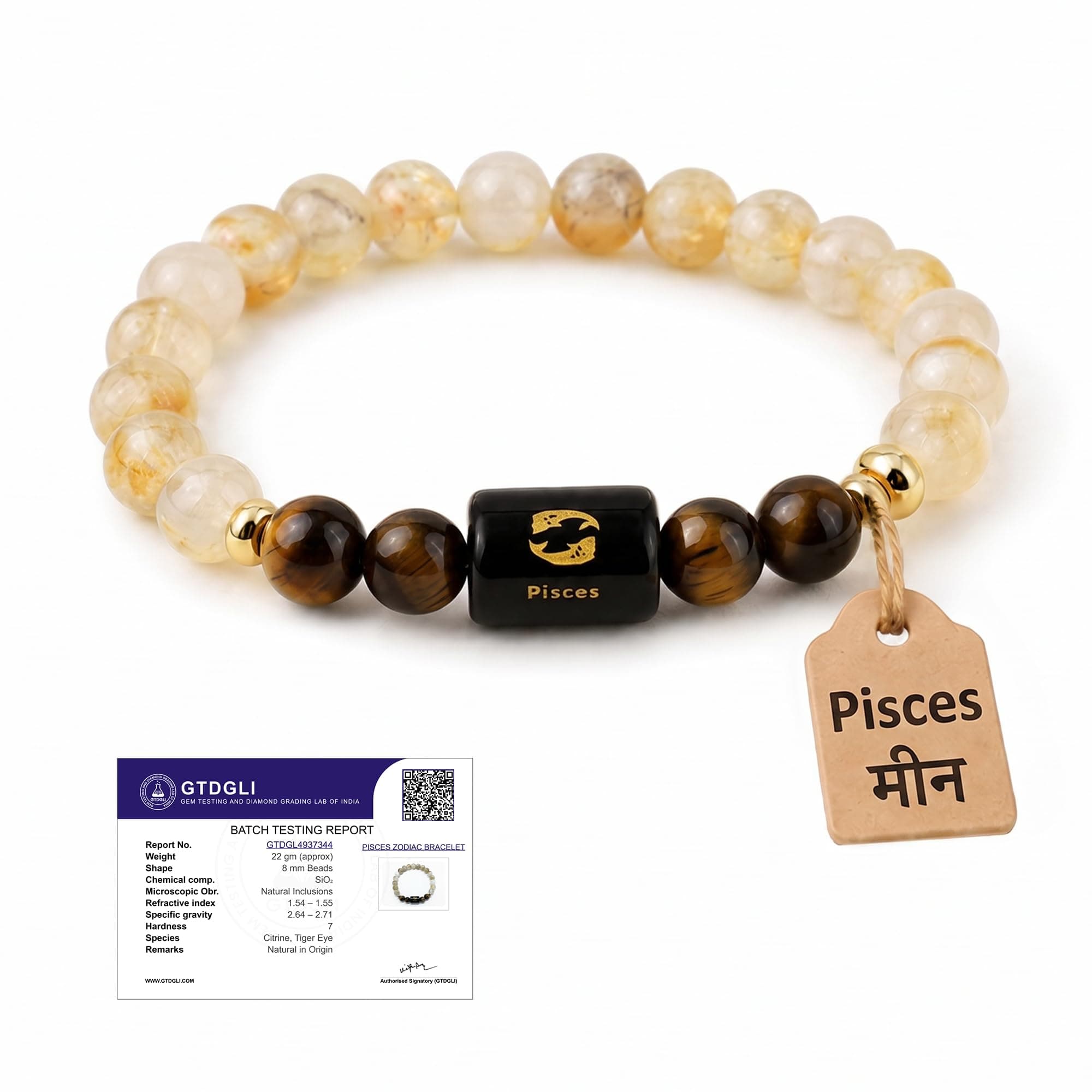 Astrotalk Pisces Zodiac Bracelet (मीन राशि) | Certified Healing Crystal for Protection, Confidence & Balance | Original Citrine & Tiger Eye | Crystal Bracelet for Man & Woman | Gift for Man & Woman