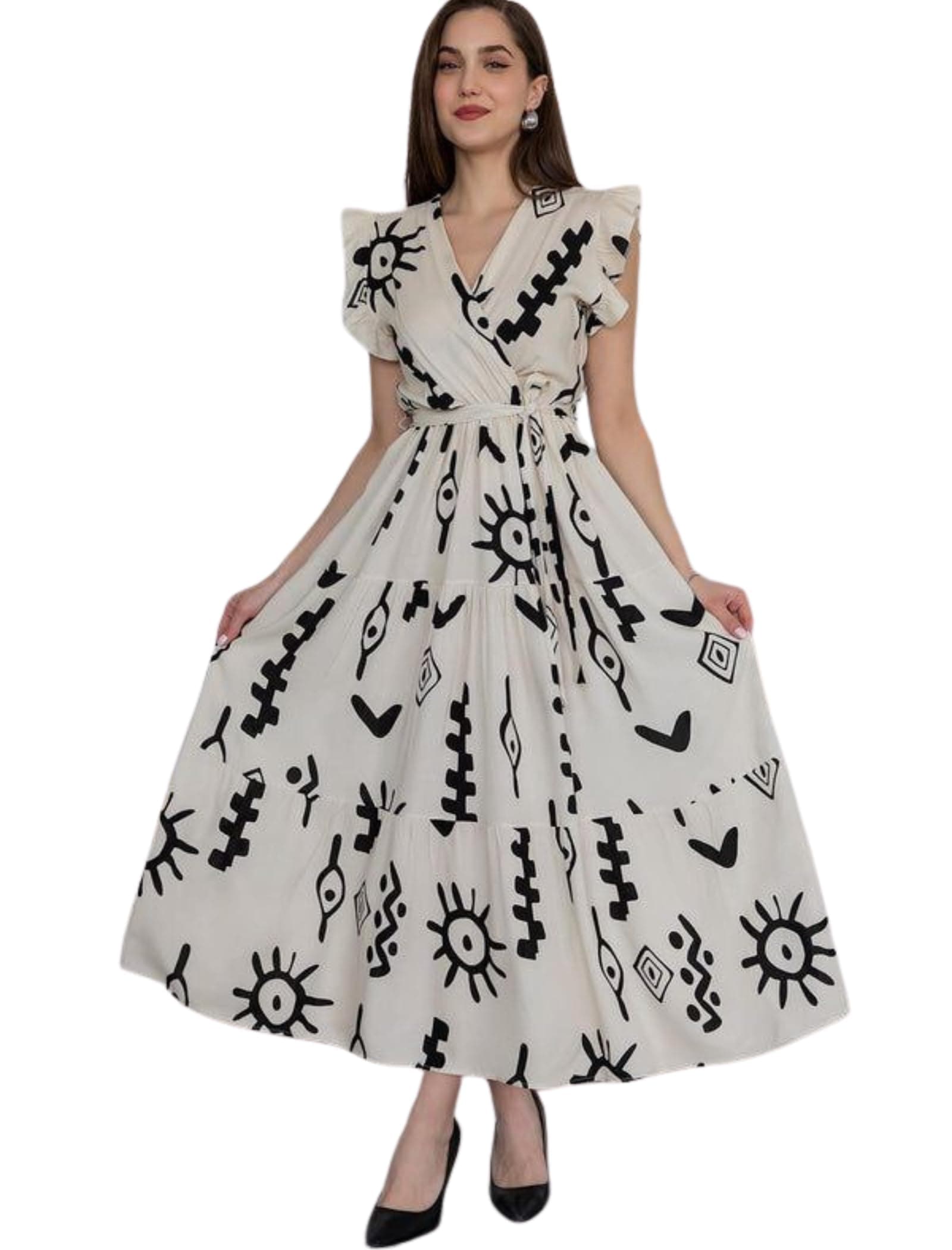 Modestouze Attires Dress for Women Western Maxi Style, Indo Western Dresses, One Piece Long Gown, A Line Flared Pattern, Ethnic Look Outfit for Women White