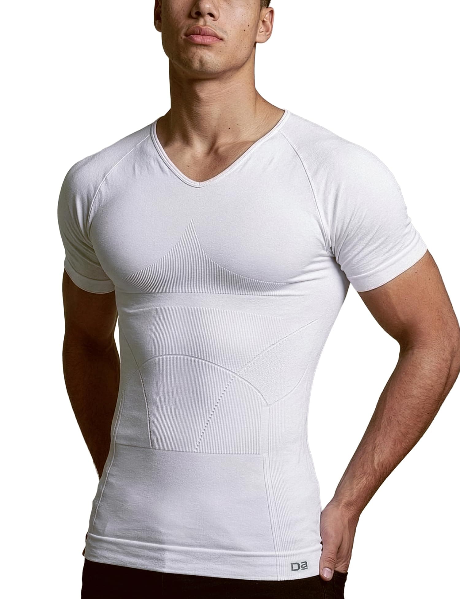 DAMENSCH Form Shapewear for Men, Comfortable and Stretchy Body Shaper for Man, Posture Correcting Tummy Tucker, Breathable Compression T Shirt, Ideal for Parties Shirt Tucker for Men -Crisp White-L