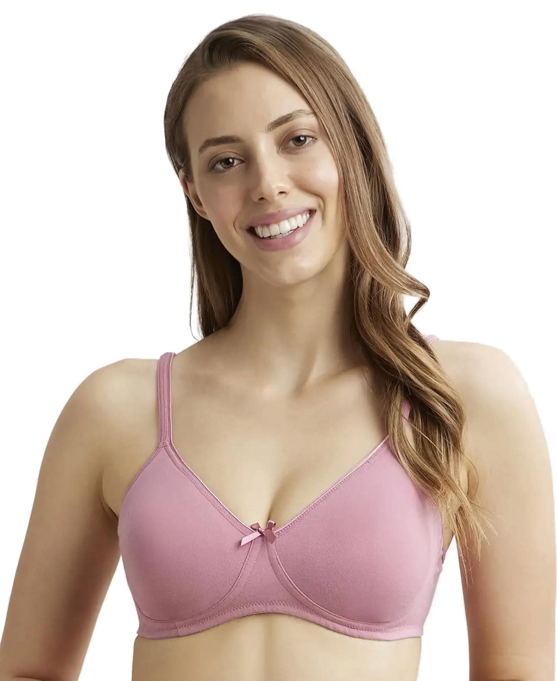 Jockey 1722 Women's Wirefree Non Padded Super Combed Cotton Elastane Stretch Medium Coverage Everyday Bra with Concealed Shaper Panel_Heather Rose_34D
