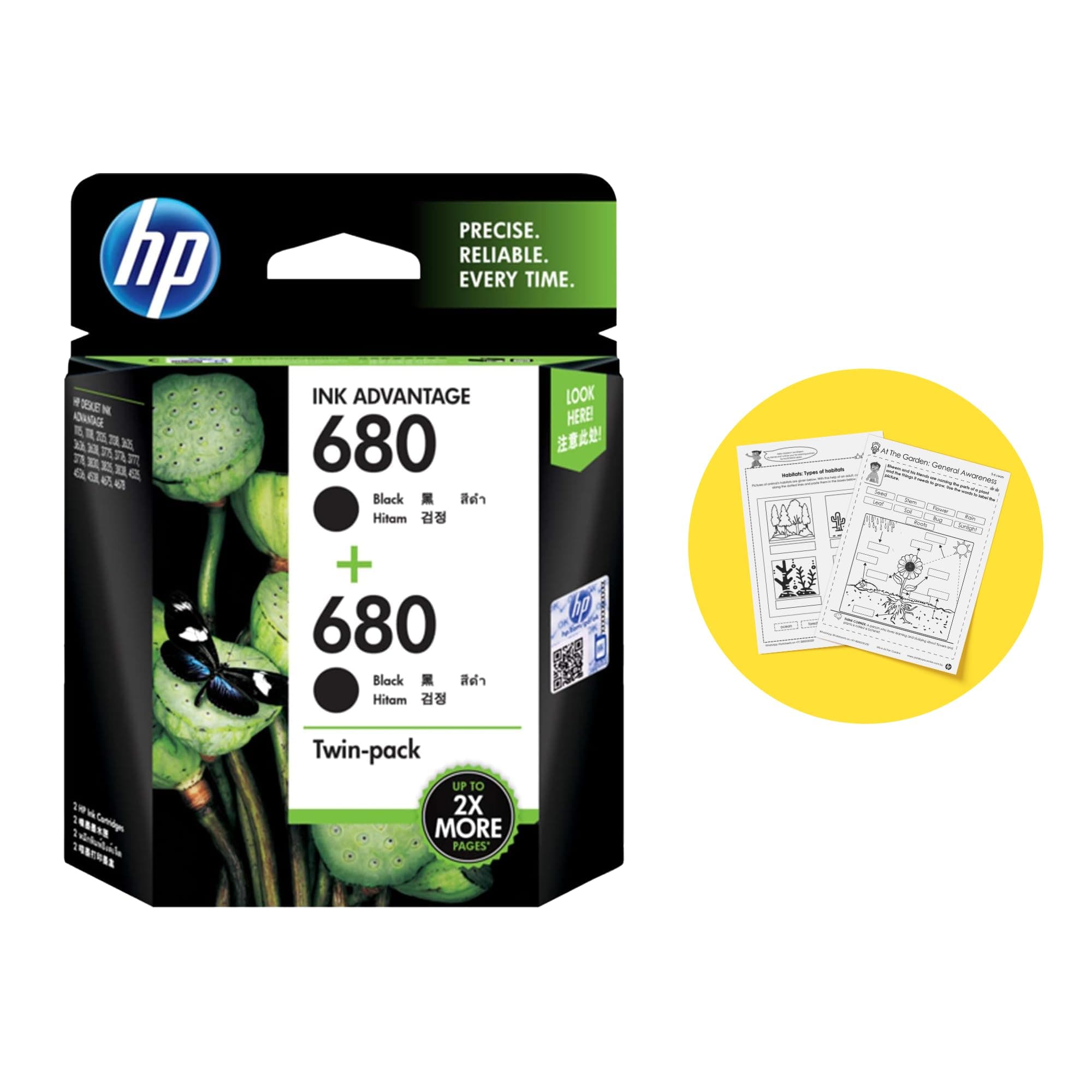 HP 680 2-Pack Black/Tri-Color Original Ink Advantage Cartridges