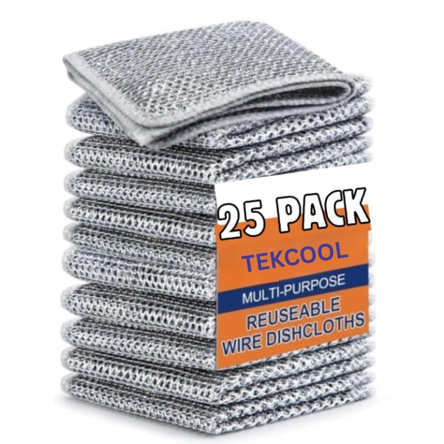 TEKCOOL (25 Pack) Non-Scratch Dish Wash Cloth, Steel Wire Dish Cloth, Wire Dishwashing Rags Stainless Steel Scrubber Non-Scratch Wire Dishcloth for Washing Dishes Sinks Counters