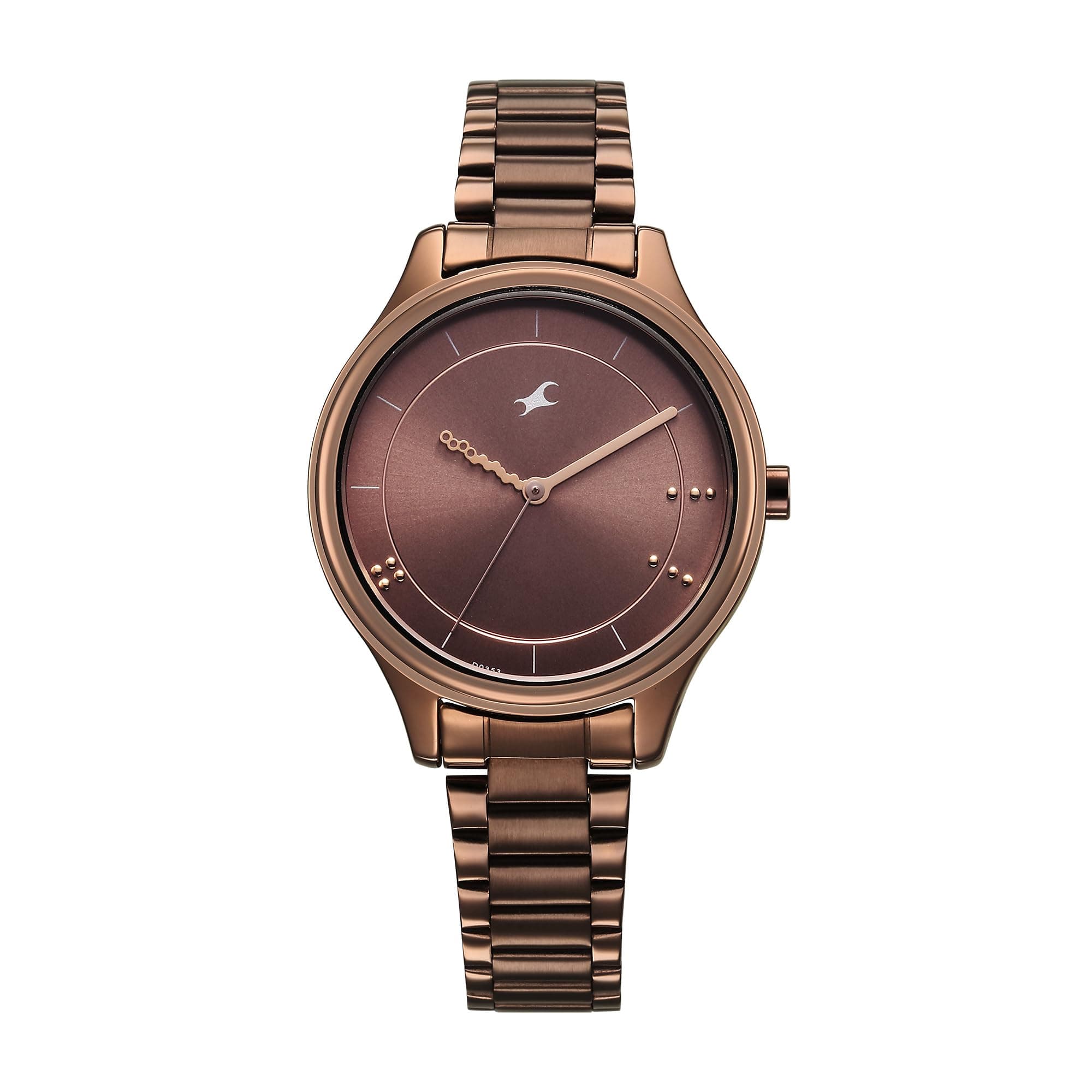 Fastrack Stunners Quartz Analog Brown Dial Brown Metal Strap Watch for Girls - 6296QM01