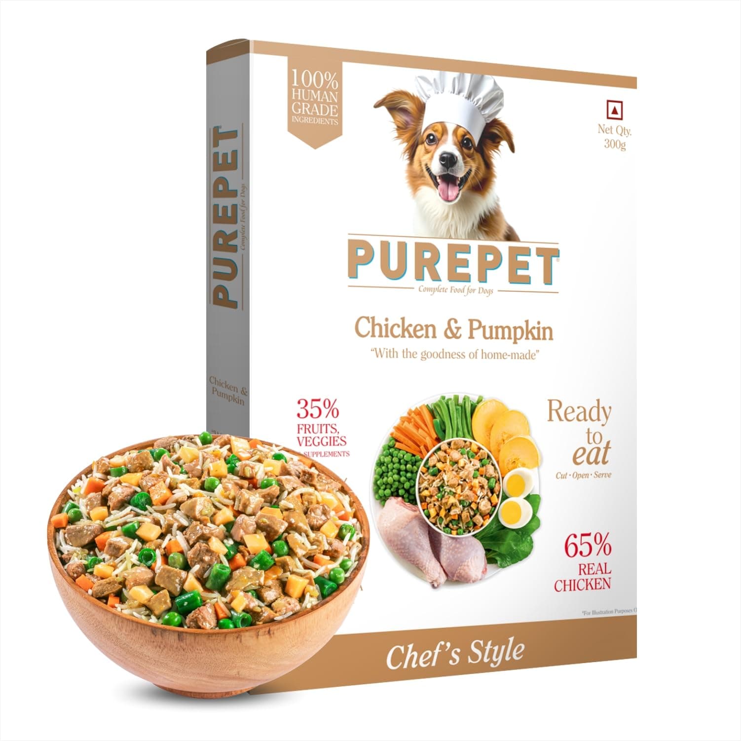 Purepet Fresh Dog Food 300g | Chicken & Pumpkin for Adults & Puppies | High Protein, 65% Real Chicken, 35% Fruits & Veggies | No Preservatives | Ready to Serve | All Breeds | Single Meal Pack