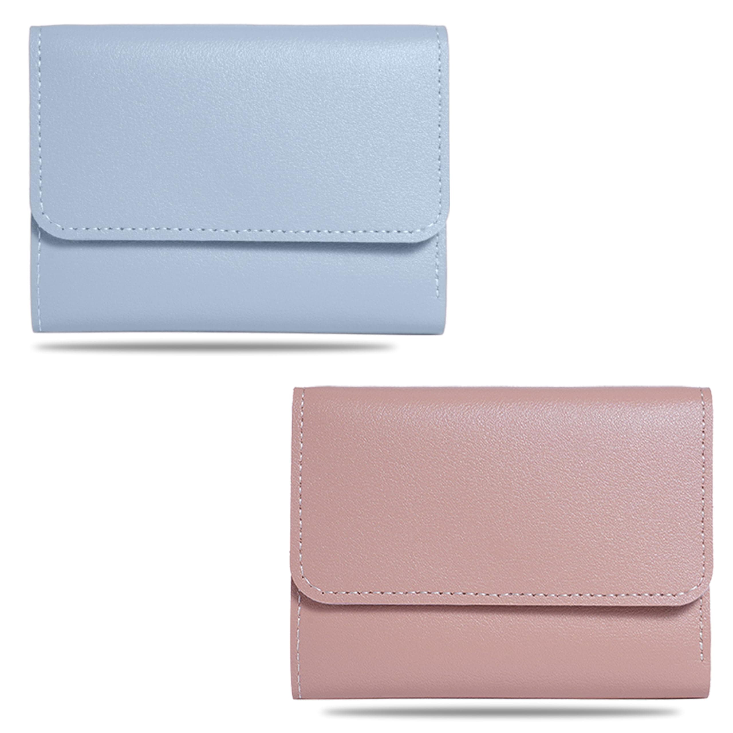 Kraptick Women s Wallet Stylish Compact Purse Clutch with Card & Coin Holder Debit Card Organizer, Travel Wallet & Money Organizer for Women with 7 Card Slots (Light Blue & Pink) (Combo of 2)
