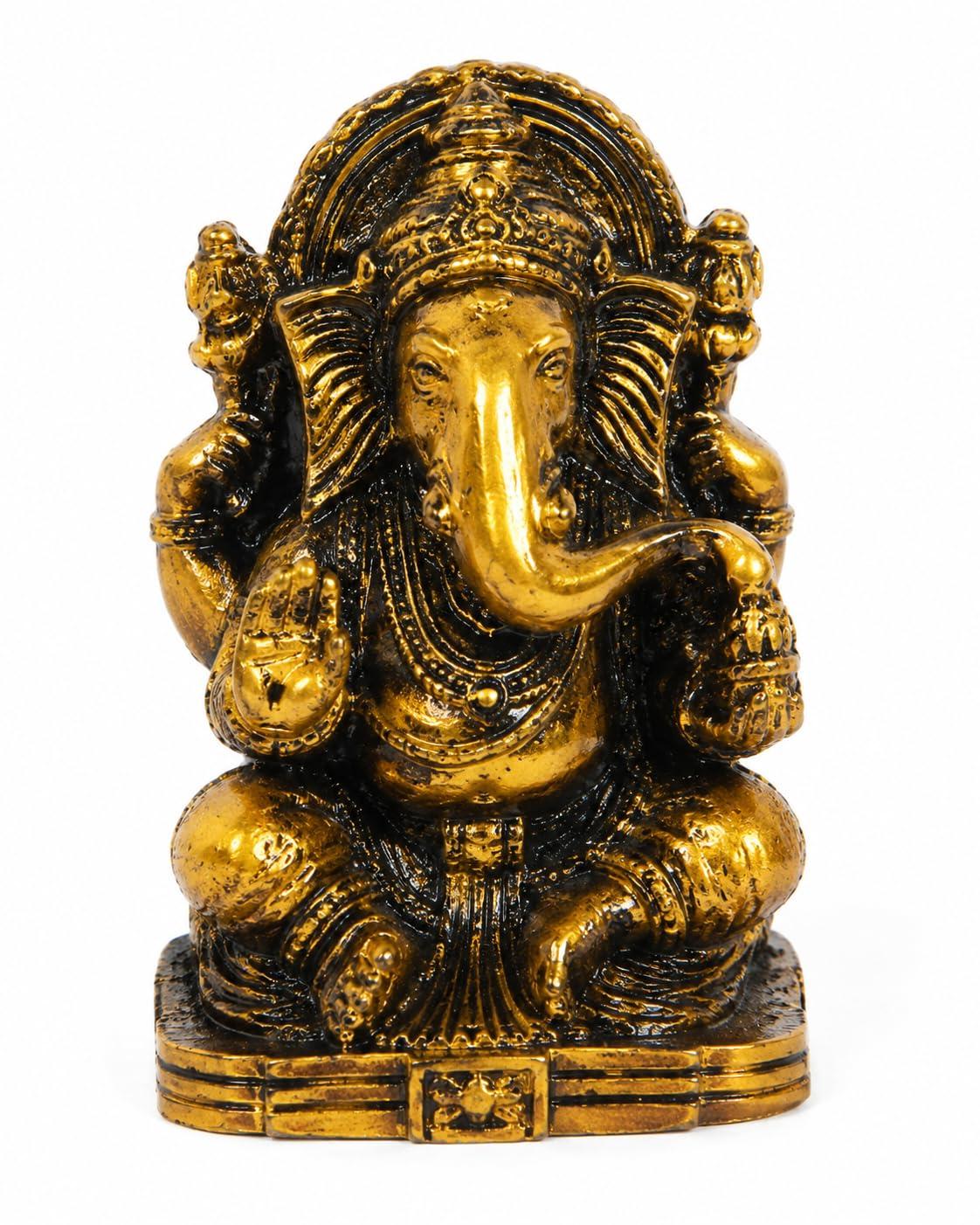 JAYD BOX Mini Lord Ganesha Idol Statue for Car Dashboard, Home Temple, Office Desk Decor | Golden Finish Ganesh Ji Murti Showpiece for Pooja, Gift, Home Decoration & Spiritual Blessings (3)