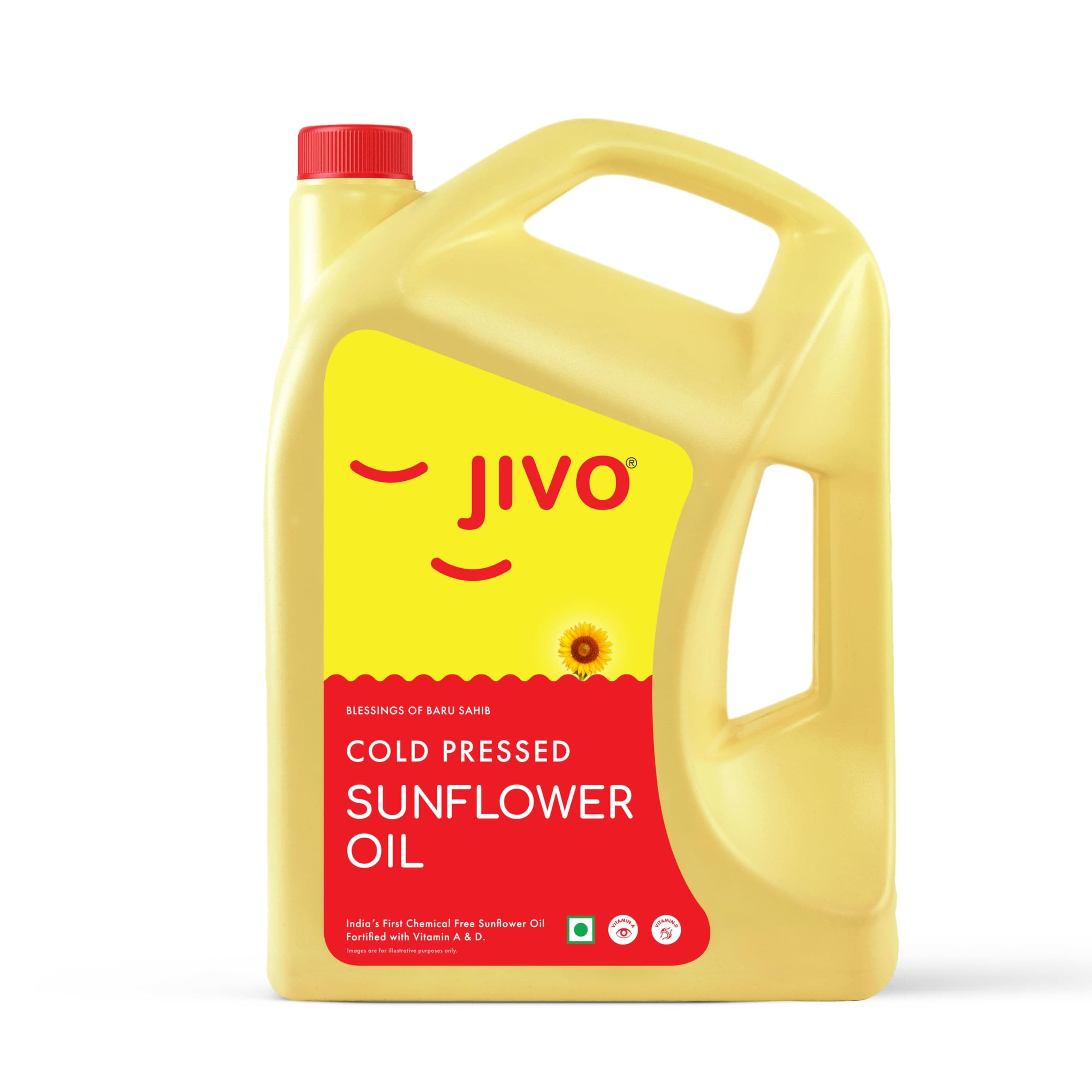 Jivo Cold Pressed Unrefined Sunflower Oil - 5 Litres | Chemical-Free Oil for Cooking | Ideal for Roasting, Frying, Baking, and All Types of Cuisines.