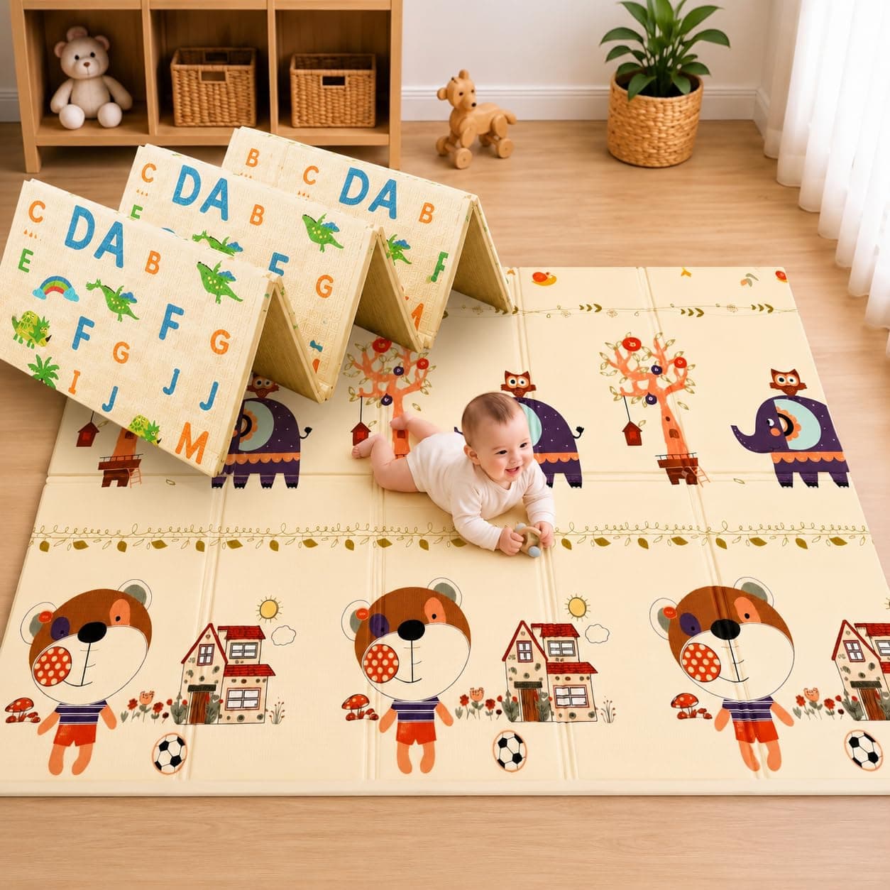TARKAN Extra Thick Reversible Baby Play Mat For Hard Floor, BIS Safety Certified, BPA Free Foldable Foam Crawling Mat (6.5x4.5 ft, 8mm Thickness) ABCD - Circus