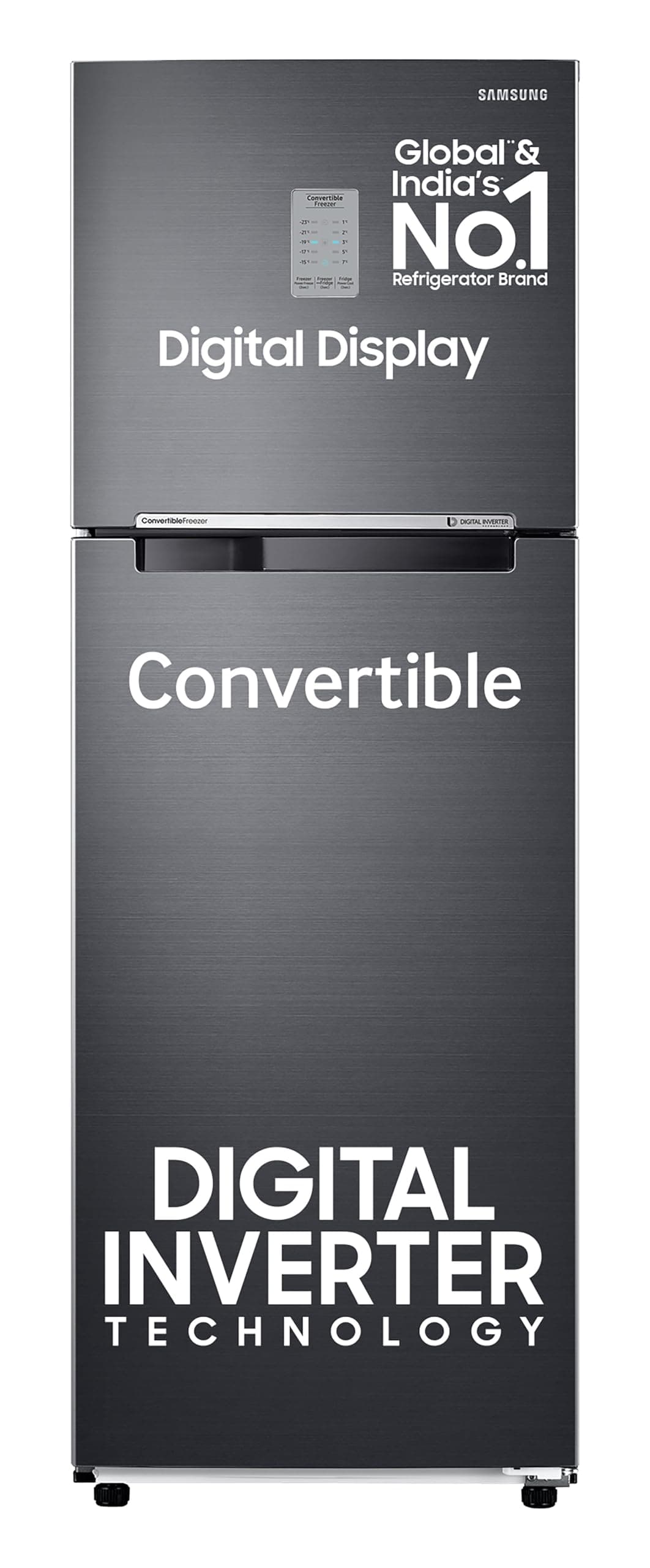 Samsung 256 L, 3 Star, Convertible, Digital Inverter with Display Frost Free Double Door Refrigerator (RT30C3733BX/HL, Luxe Black)