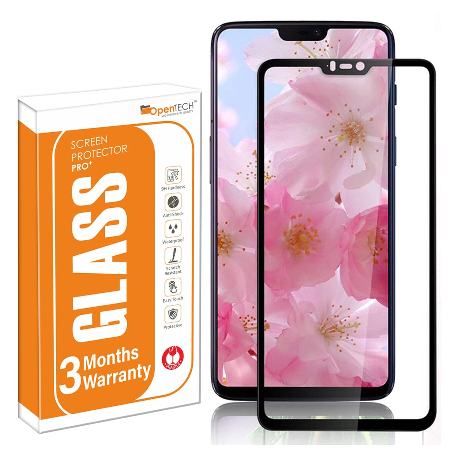 OpenTech® Military-Grade Tempered Glass Screen Protector Compatible for OnePlus 6 Edge to Edge Coverage with Easy Installation kit