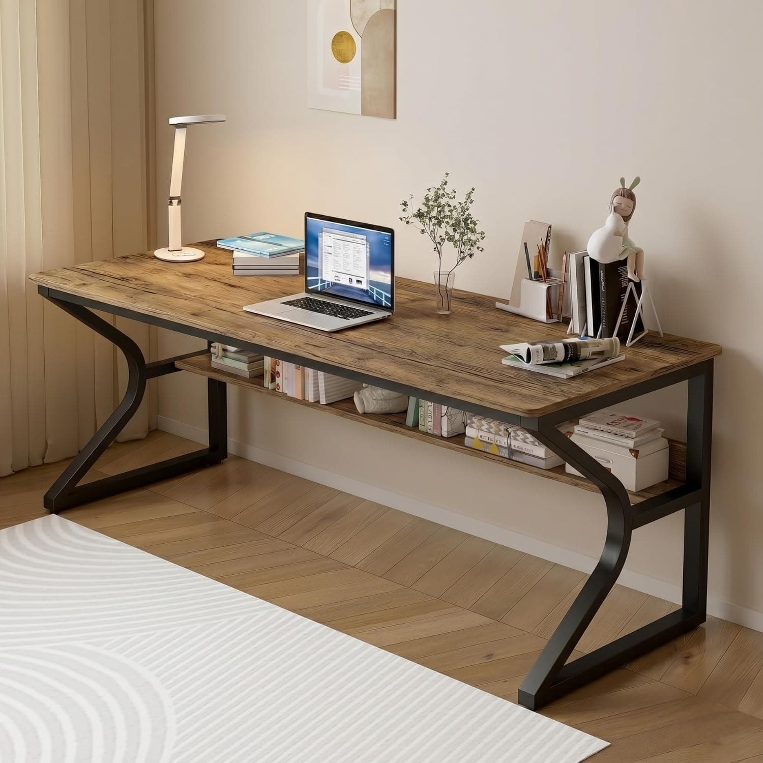 TEKAVO Kynes Computer Table for Home Pc | Office Table for Home with Lower Shelf, Laptop Table, Work Table, Study Table, Modern Workstation | Forest Wood, Metal, (150 Cm x 60 Cm x 75 Cm) - DIY