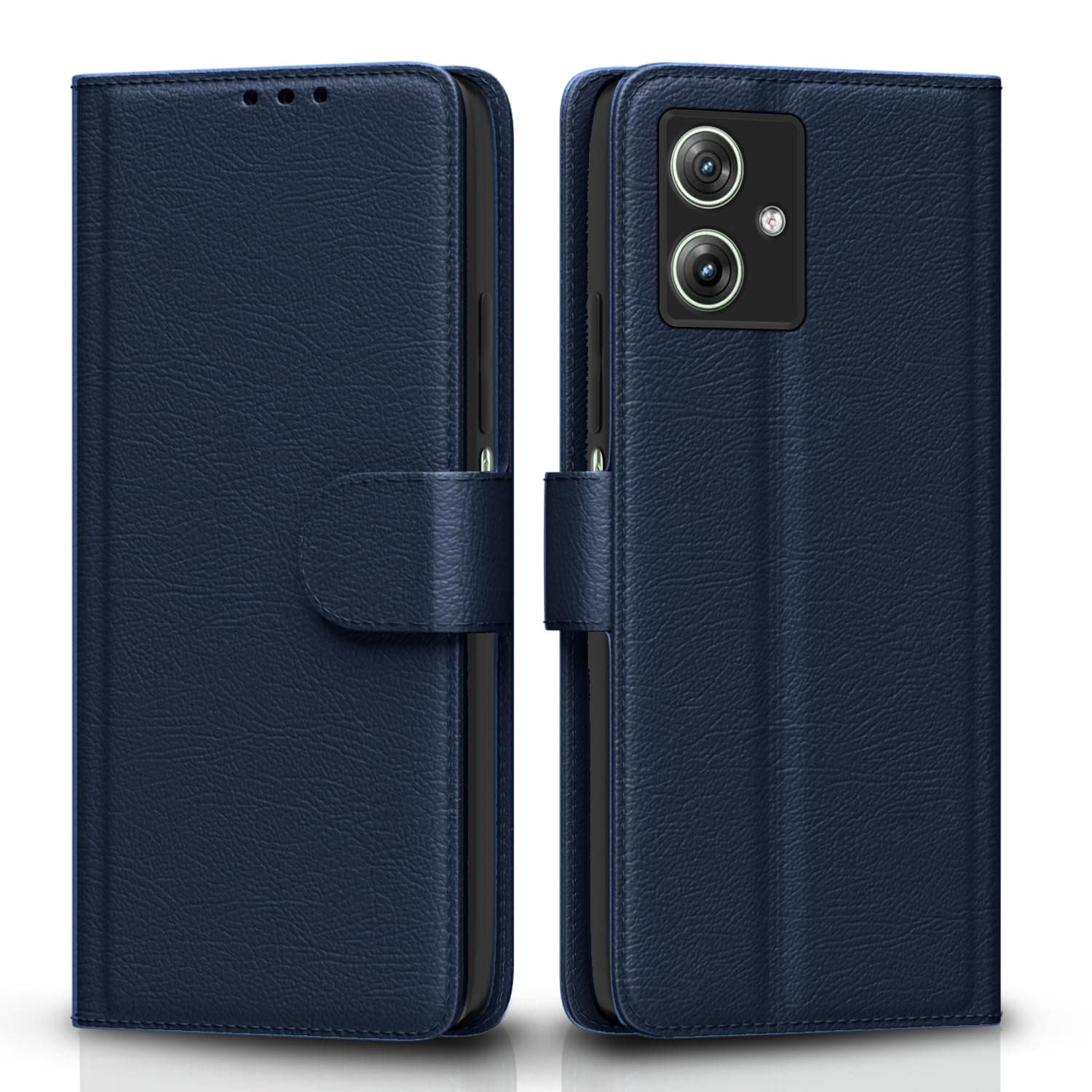Pikkme Flip Cover Leather Finish | Inside TPU with Card Pockets | Wallet Stand and Shock Proof | Complete Protection Flip Case for Moto G54 5G / G64 5G(Blue)
