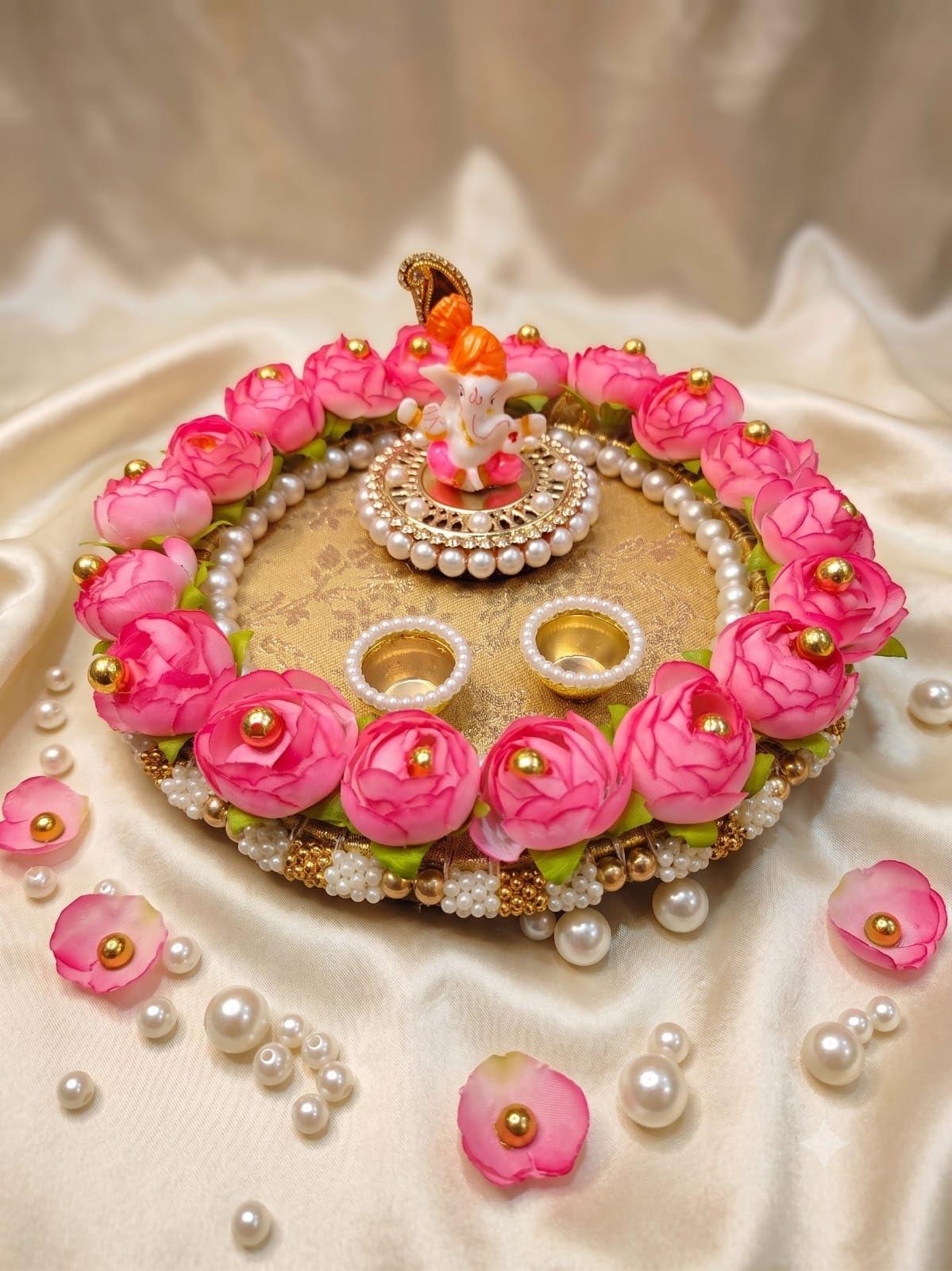 Handcrafted Ganesh Pooja Thali Set for Home | 10 Inch Decorative Puja Thali with Ganesh Idol, Diya, Kumkum & Chawal Holders | Diwali, Ganesh Chaturthi, Wedding & Housewarming Gift
