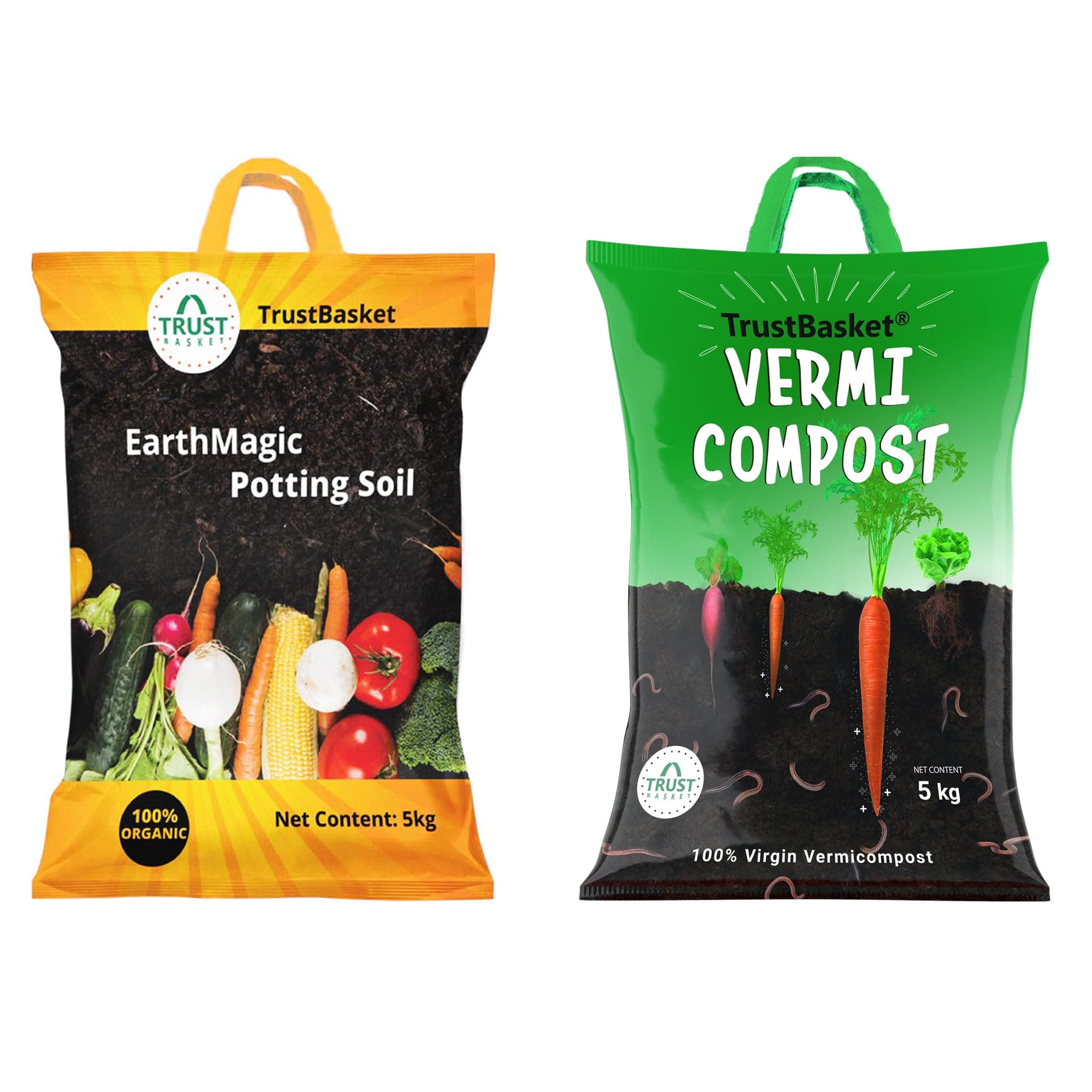 TrustBasket Organic Earth Magic Potting Soil Mix for Plants 5 Kg + Vermicompost for Plants 5 Kg