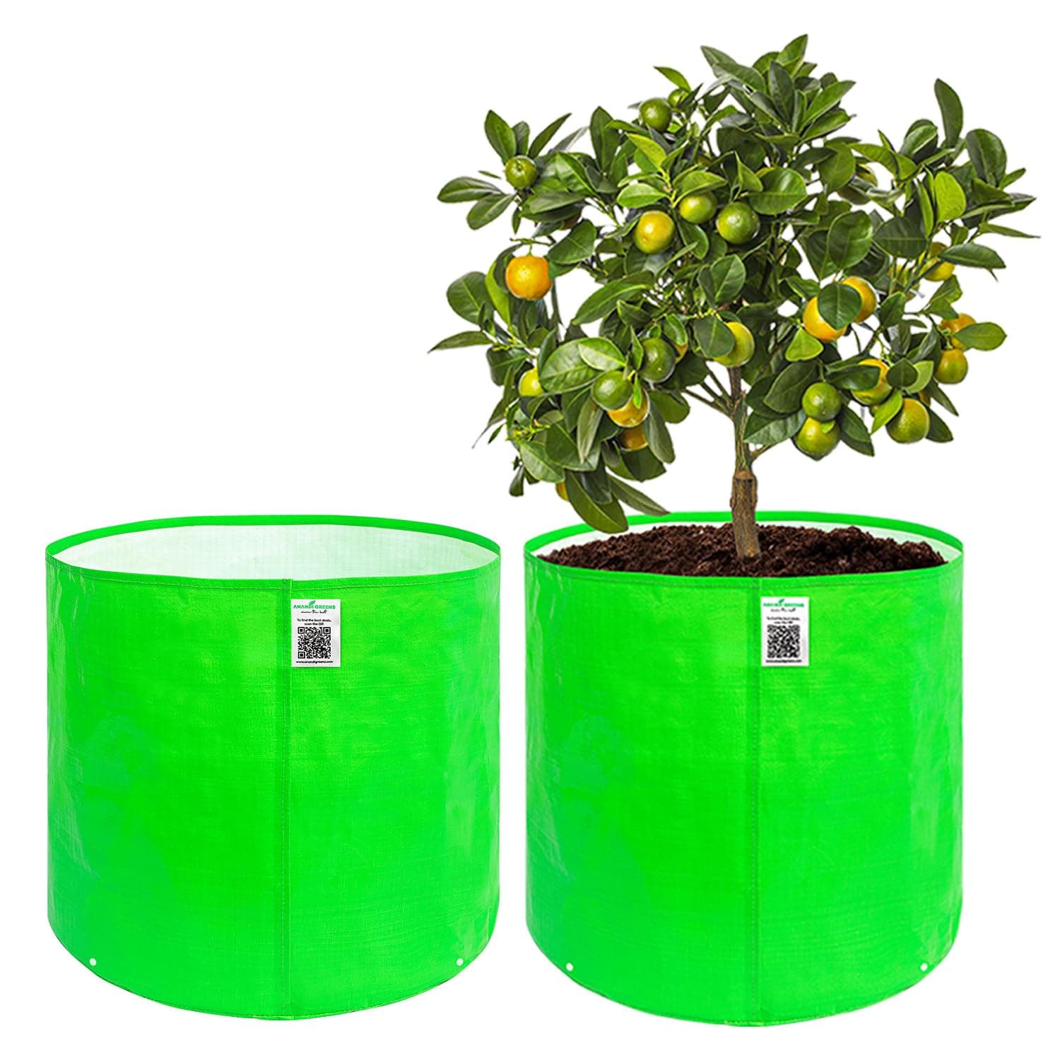 Anandi Green's HDPE Uv Protected 260 GSM Round Green Colour Plants Grow Bags Suitable for Terrace and Vegetable Gardening Size 18x18 Inch Pack of 2