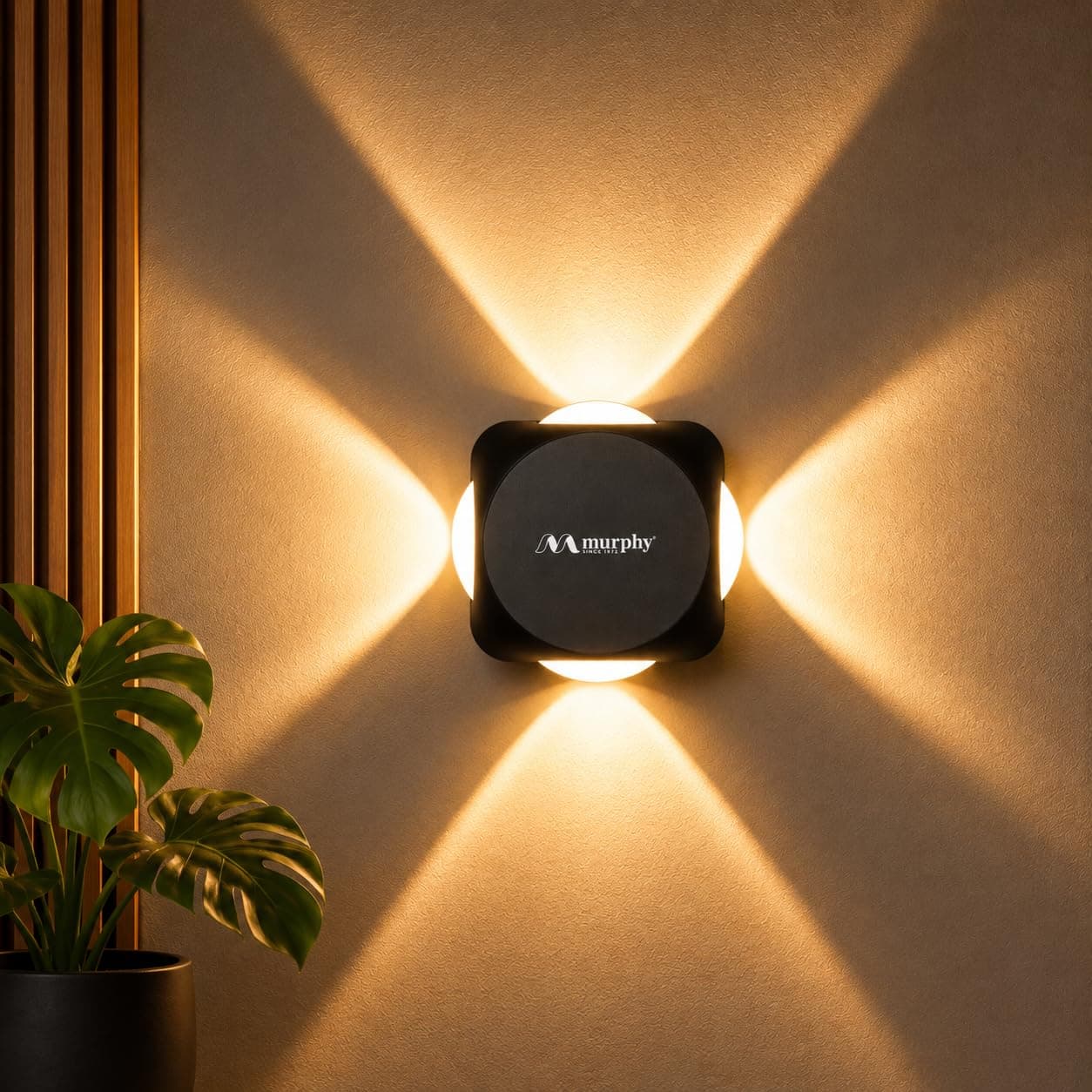 Murphy LED Outdoor Up/Down Wall Light - 6W, Warm White, (4 Multi-Directional Beams), IP65 Waterproof Aluminum Body, Pack of 1 (2-Year Warranty)
