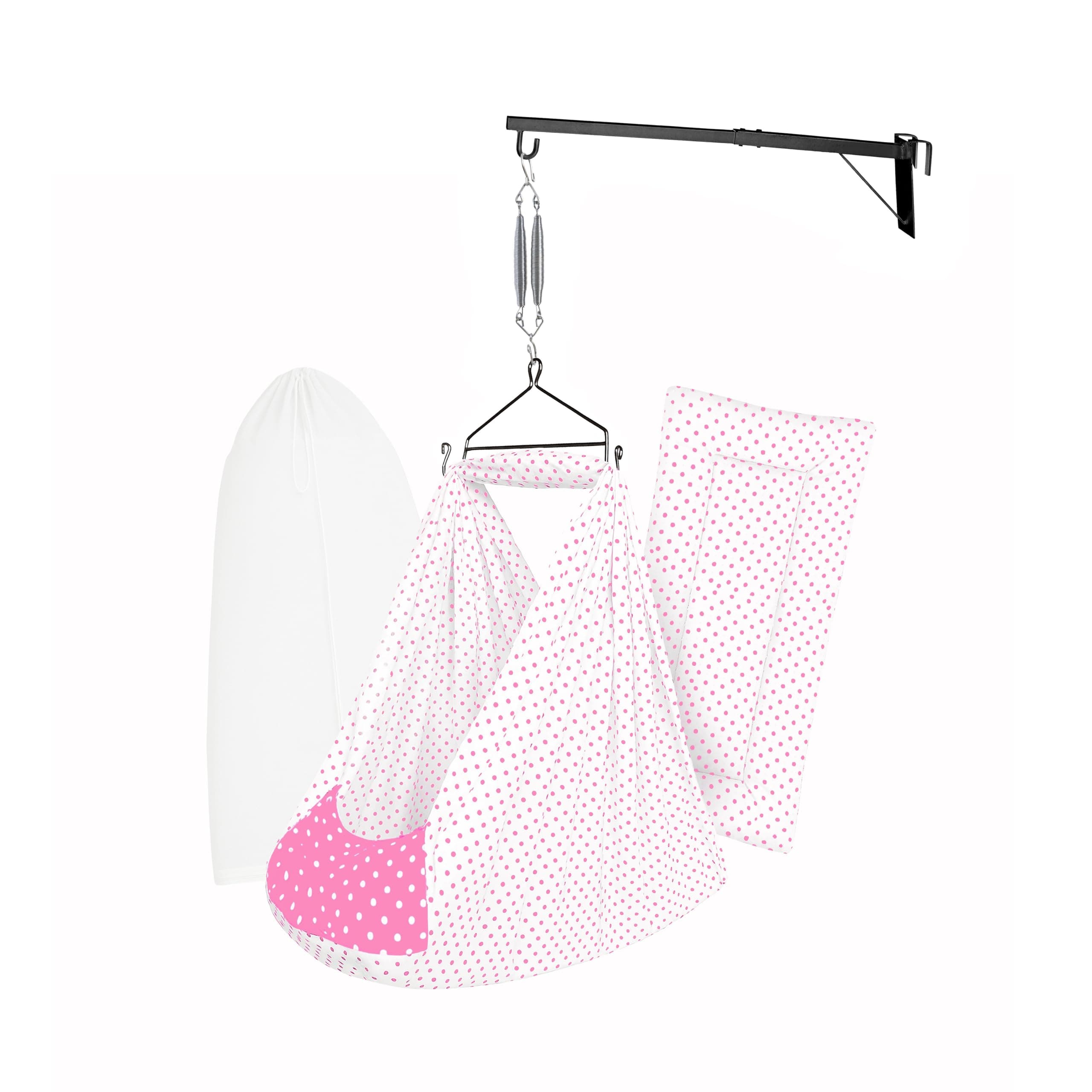 beetot Baby Set | Pure Cotton Cloth, Removal Pad, Mosquito Net, Spring, Triangle and Window Hanger | FS- (Light Pink, Dot Design)