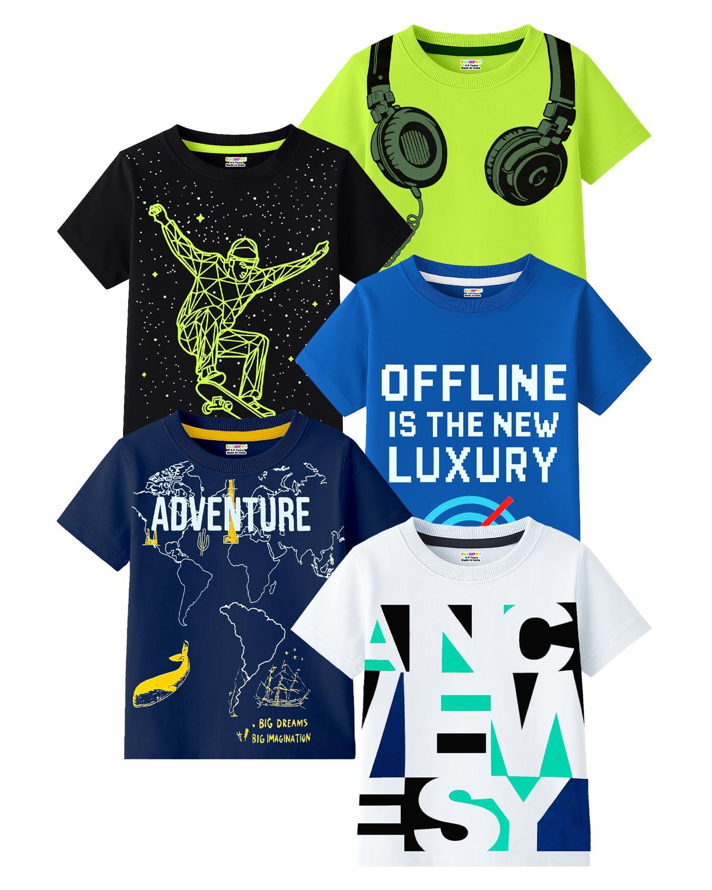 Kuchipoo Boys Regular Fit Half Sleeves Cotton T-Shirts (KUC-TSHRT-577, 7-8 Years, Multi-Colored)
