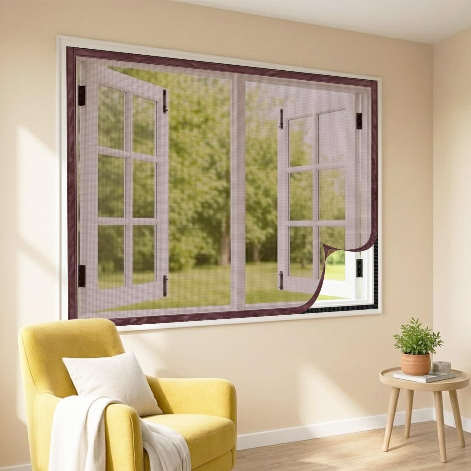 LifeKrafts Customizable Pre-Stitched Polyester Window Mosquito Net | 80 GSM Readymade with Self-Adhesive Hook Tape| Fits All Window Types | Size 50x180cm/20x71 Inches/1.64x5.91 Feet(Color-Brown)