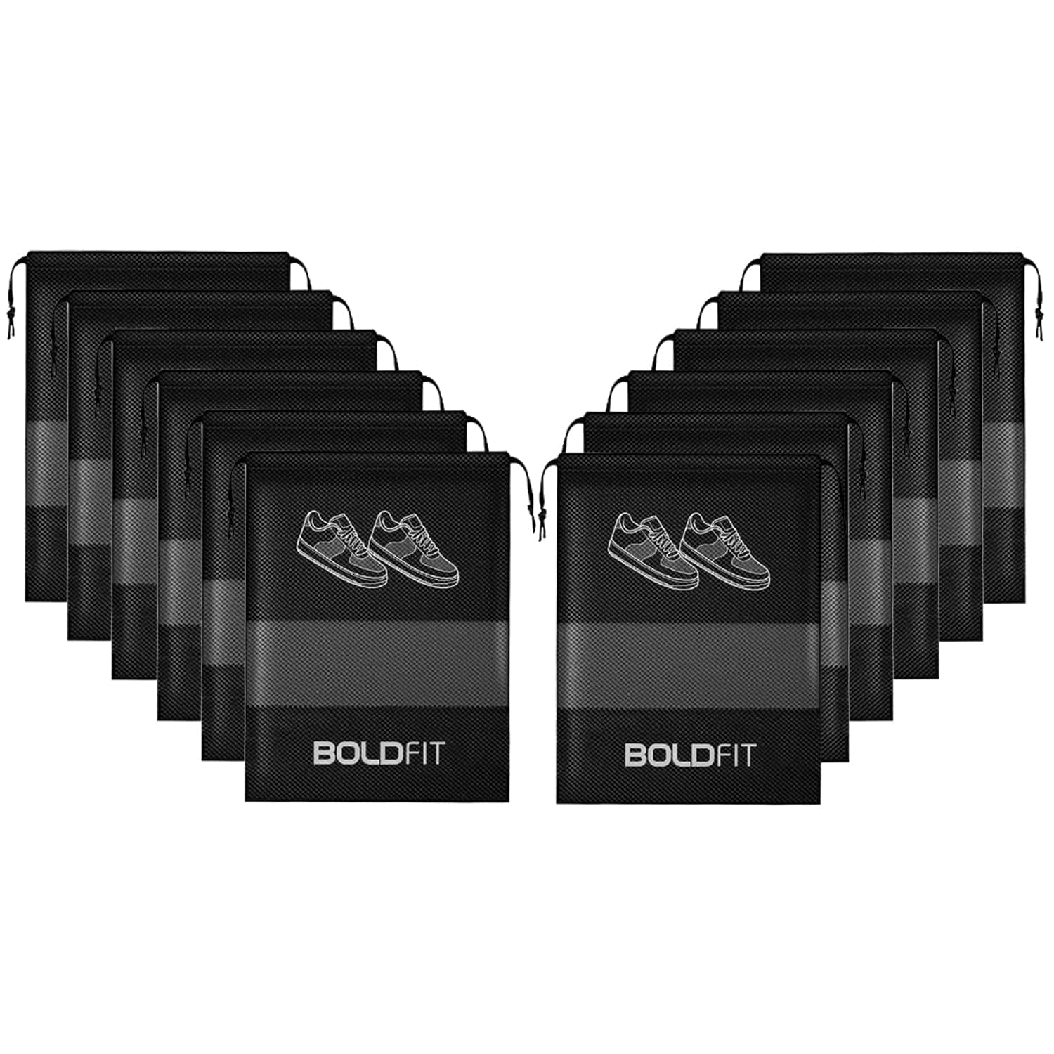 Boldfit Shoe Bag for Travel Bag for Man & Women Shoe Cover for Storage at Home Gym Reusable Travelling Accessories Organizer Pouch Travel Essentials Footwear Bags for Travelling Men -Pack of 12, Black
