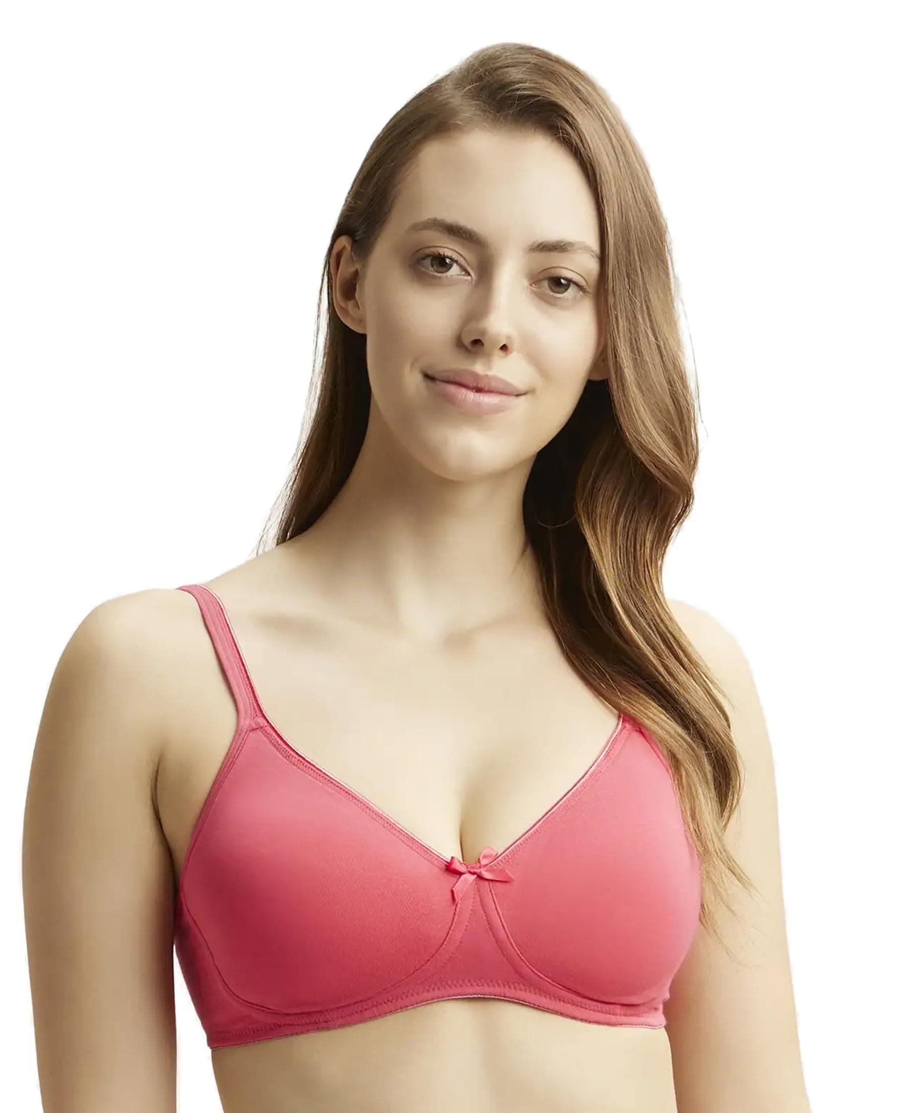 Jockey 1722 Women's Wirefree Non Padded Super Combed Cotton Elastane Stretch Medium Coverage Everyday Bra with Concealed Shaper Panel and Adjustable Straps_Ruby_36B