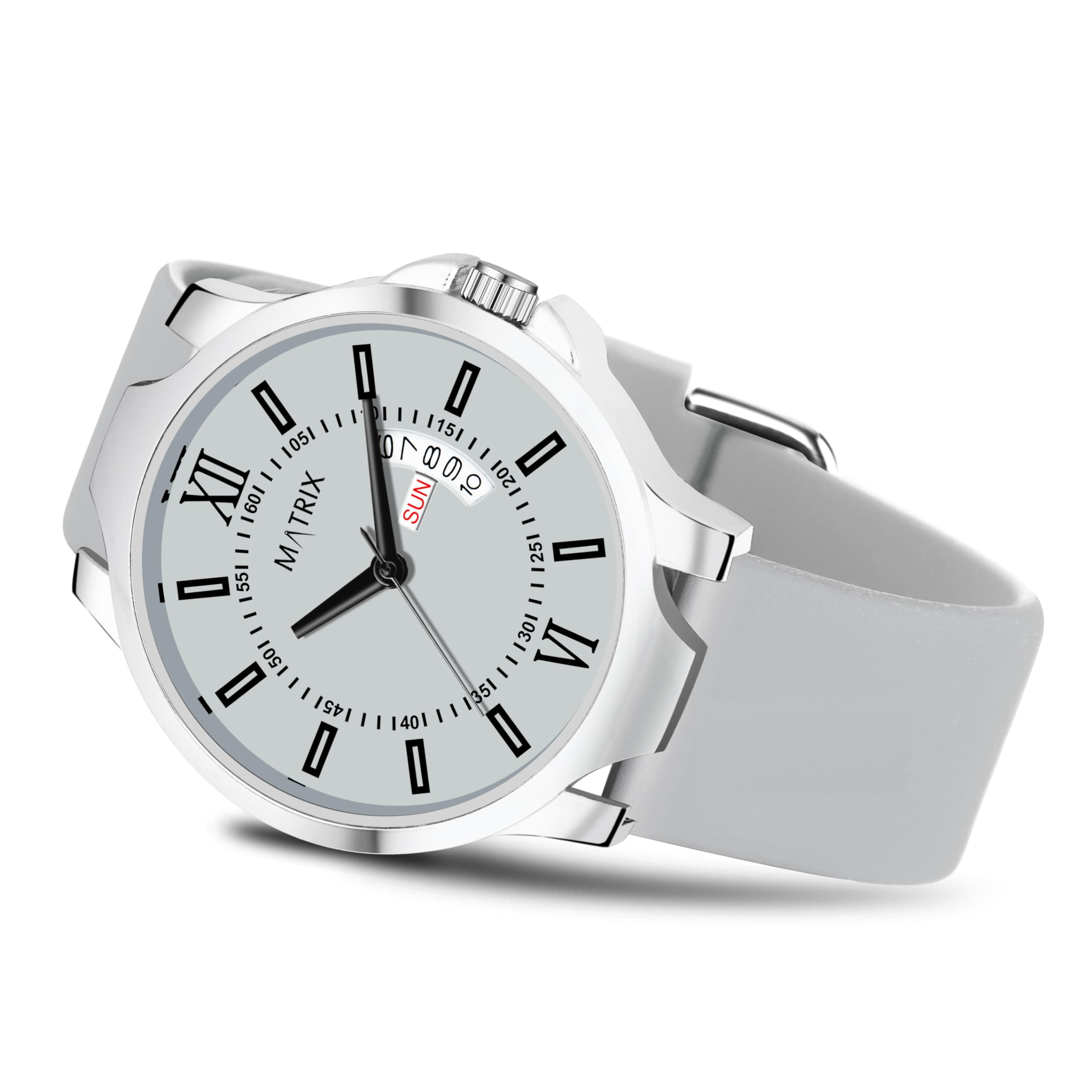 Matrix Antique 2.0 Day & Date Softest Silicone Strap Analog Watch for Men & Boys (Grey)
