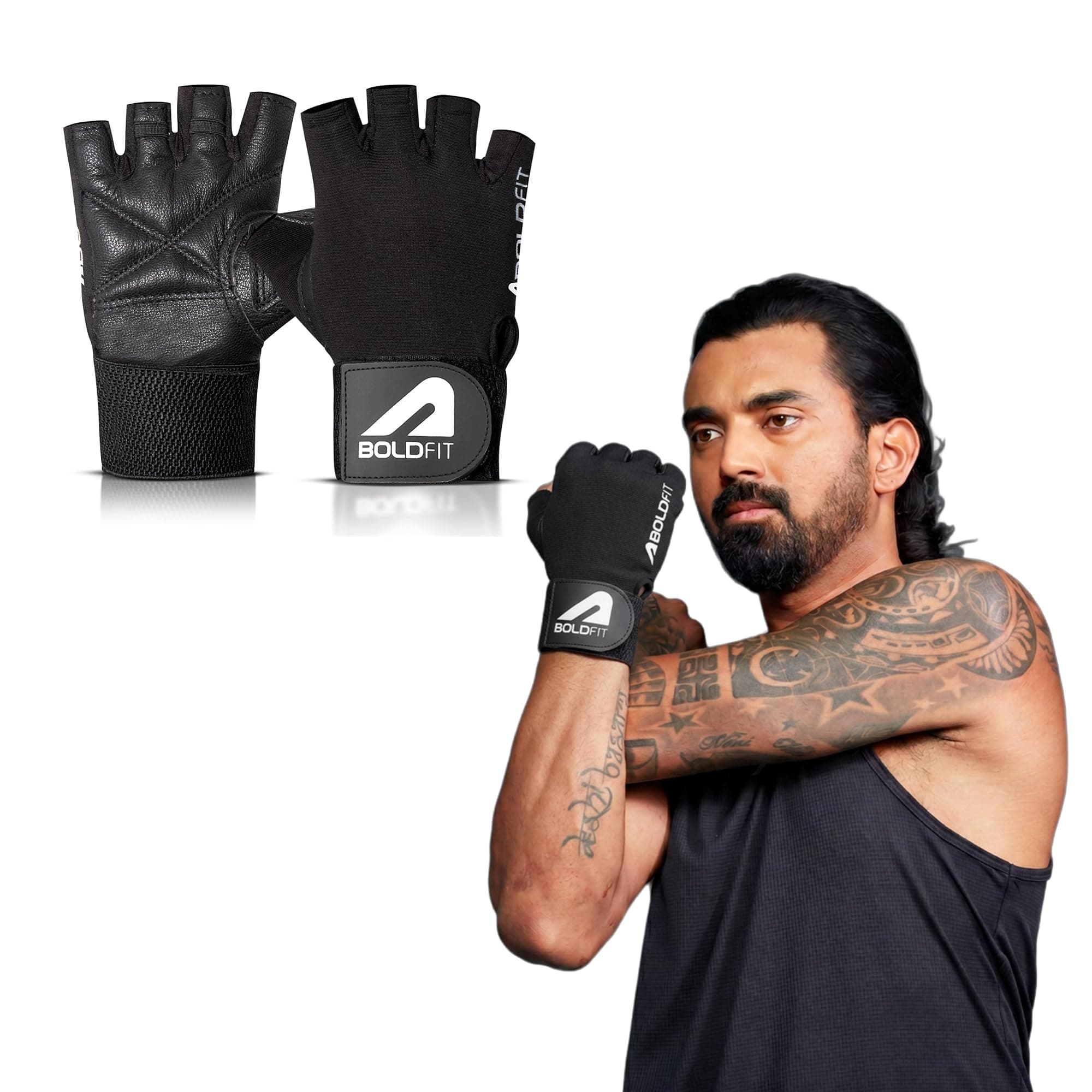Boldfit Gym Gloves for Men & Women with Wrist Support Accessories for Weightlifting, Training, Exercise, Cycling, Bike Riding - Warrior -L, Polycotton Blend, Black, XL (8.5" - 9.5")