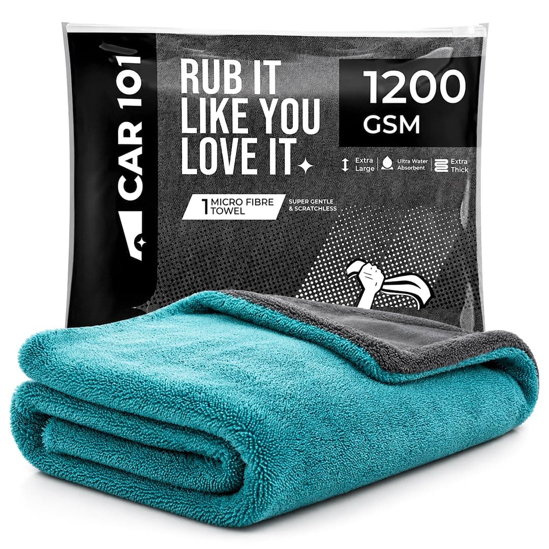 CAR101 Microfiber Cloth with Plush Pile 1200 GSM (60x40cm) - Dual Color | Multipurpose | Lint-Free | Soft & Highly Absorbent | Twisted Loop Microfiber Towel for Cars & Bikes | Drying and Detailing