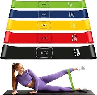 QUXIS Resistance Bands Set for Men and Women, Pack of 5 Different Levels Elastic Band for Home Gym Long Exercise Workout – Great Fitness Equipment for Training, Yoga – Free Carrying Bag