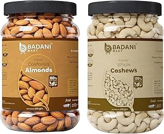 BADANI MART Premium Dry Fruits Combo Pack | California Almonds 500g & Whole Cashew 500g | Fresh Crunchy Kaju Badam | Healthy Snacks | Daily Nutrition Offer Pack | Total 1kg