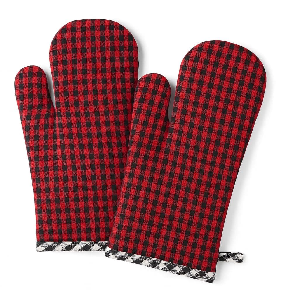 PIXEL HOME DECOR Oven Mitten (Oven Mitten Pack of 2, Red & Black) (Red & Black, 18X30)