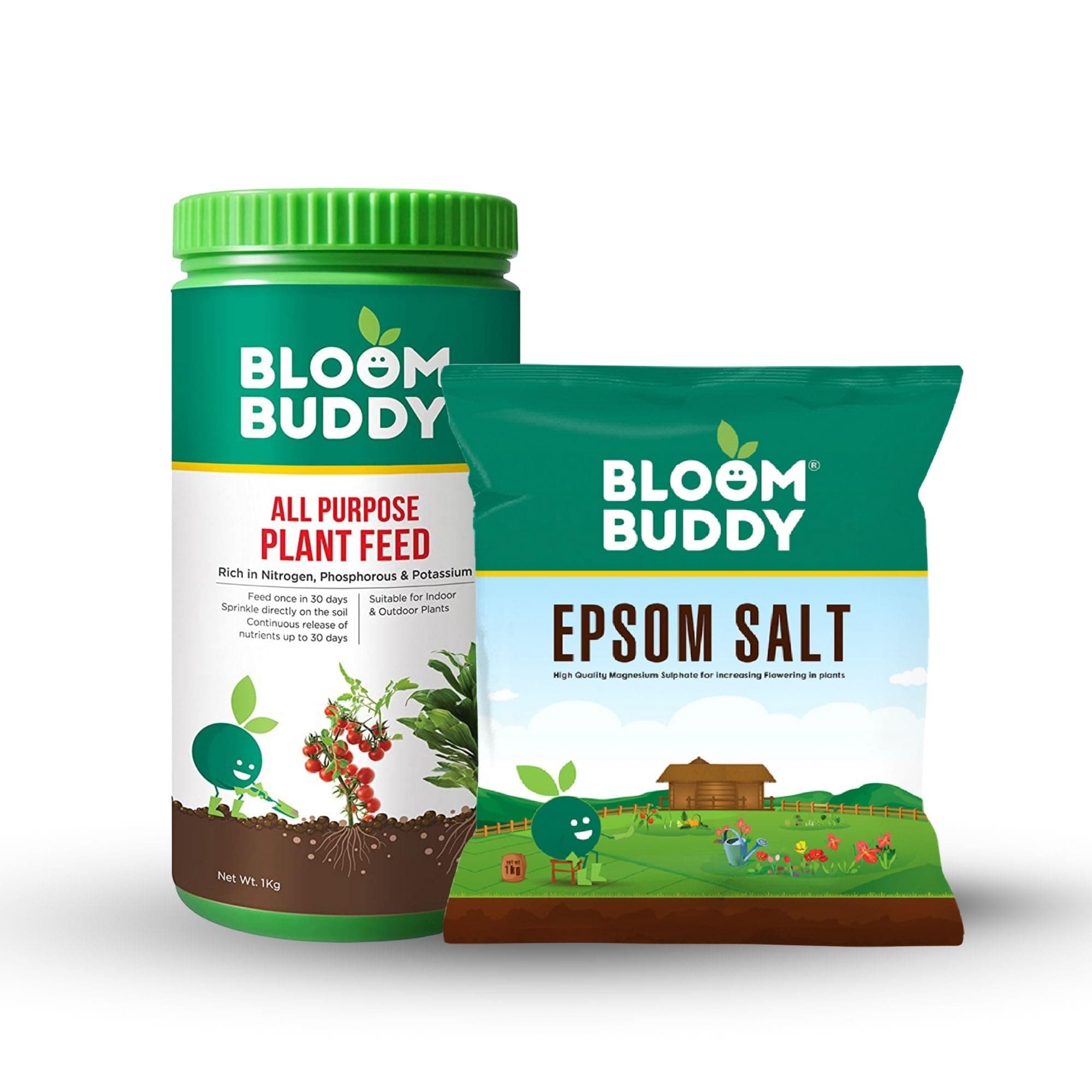 Bloombuddy All Purpose Plant Feed 1kg Fertilizer and Epsom Salt 1kg Combo - Nutrient-Rich Fertilizer for Enhanced Flowering and Fruiting