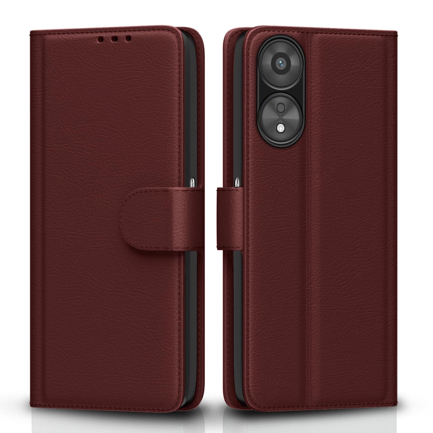 Pikkme Oppo A78 5G Flip Cover Leather Finish | Inside TPU with Card Pockets | Wallet Stand and Shock Proof | Magnetic Closing | Complete Protection Flip Case (Brown)