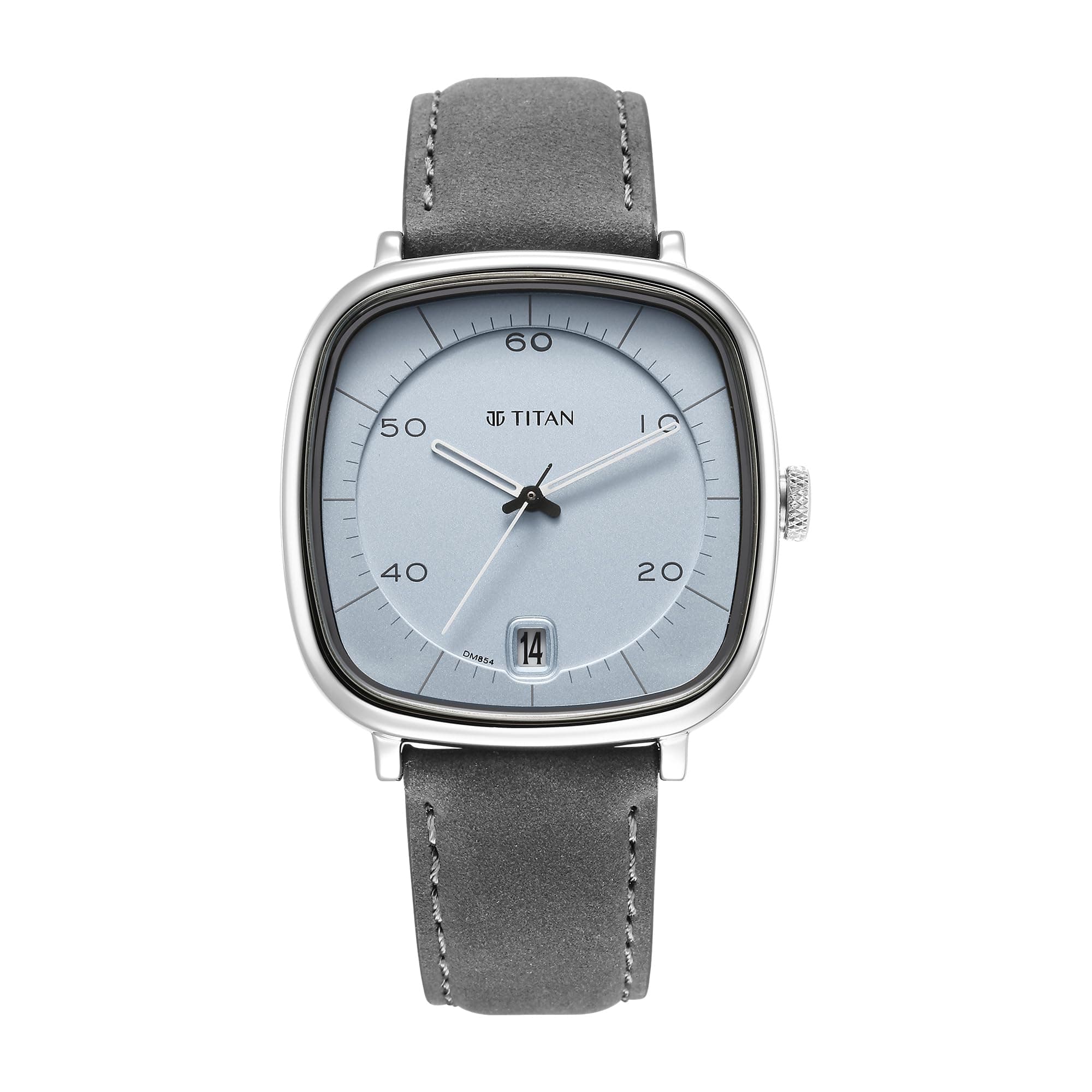 Titan Neo Curve Quartz Analog with Date Light Blue Dial Grey Leather Strap Watch for Men - NT1885SL01