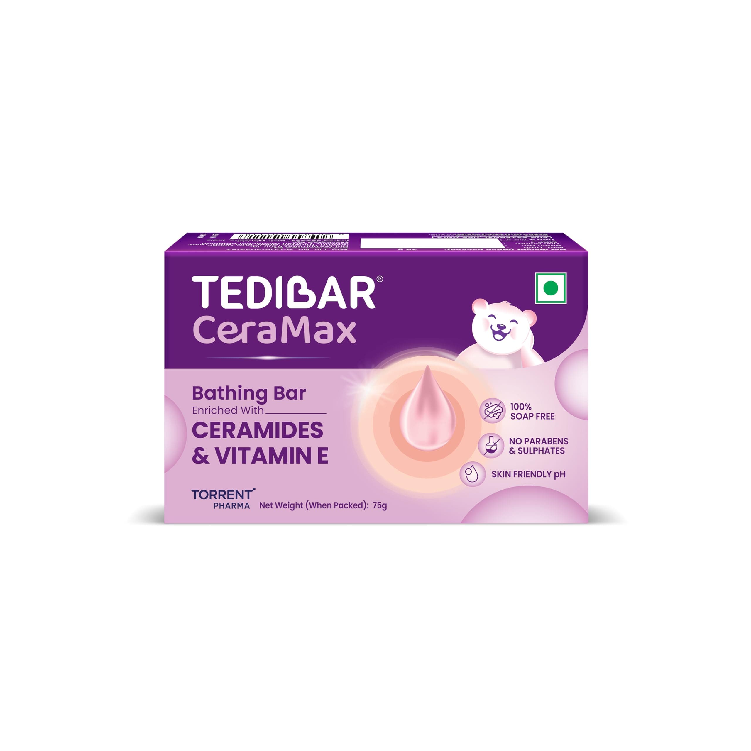 Tedibar Ceramax Bathing Bar - 75g Enriched with Ceramides & Vitamin E |100% Soap Free| Skin friendly pH – By Torrent Pharma