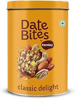 Farmley Date Bites I Dates Barfi Made with Dates, Pista, Cashews, Almonds, Honey and Pure Ghee I Dry Fruits Nuts, Healthy Snacks Sweets,Gluten Free, No Added Sugar (200g, Dates Bites Jar)