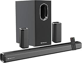 ZEBRONICS Juke BAR 7400 PRO 5.1 Channel soundbar with 6.5" subwoofer, 180W RMS, Dual Rear Satellites, HDMI (ARC), Optical in, AUX, BT v5.0, USB in, Remote Control,LED Display and Wall Mount(Black)