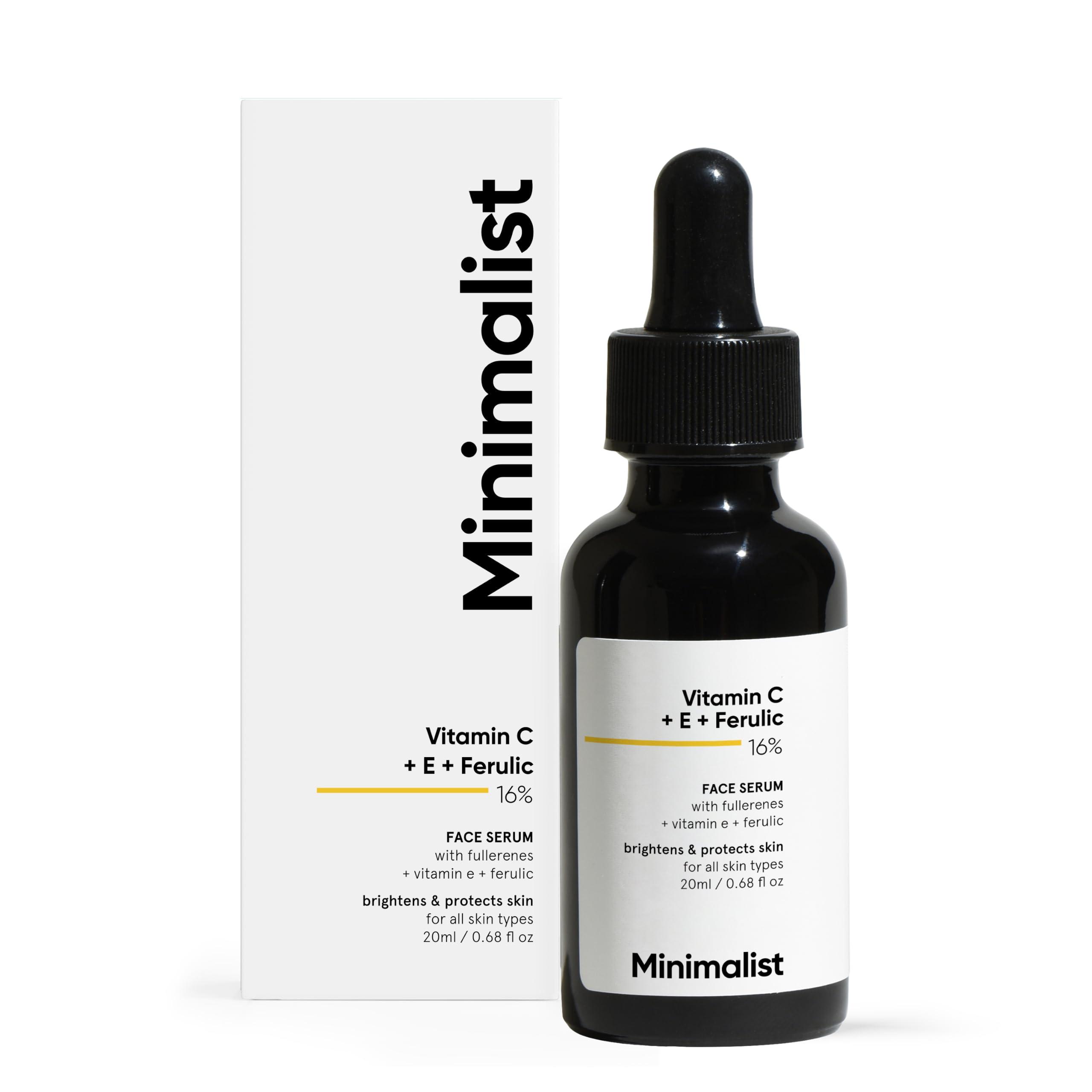 Minimalist 16% Vitamin C Face Serum – Brightening & Glow-Boosting Formula with Vitamin E, Ferulic Acid & Fullerenes, Antioxidant Boost for Radiant Skin (20 ml)