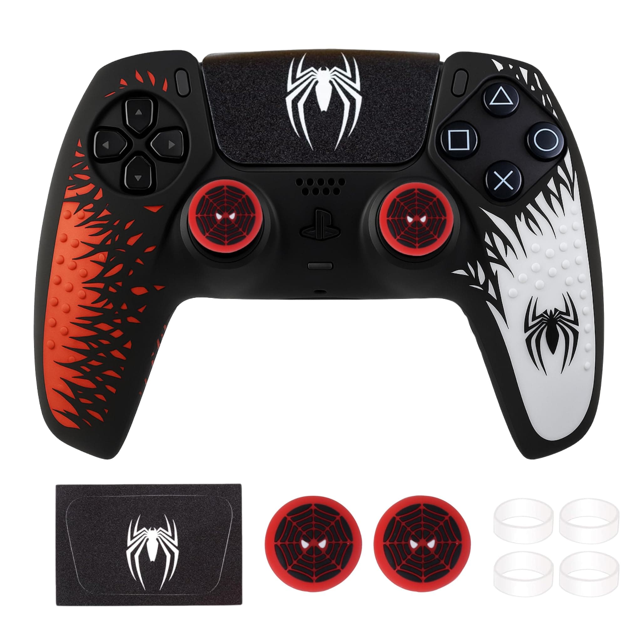 DEADSKULL – Spidy Edition Protective Cover Case Compatible with PlayStation DualSense Anti-Slip PS5 Remote Skin, PS 5 Controller Accessories,Silicone Sleeves Set (Red & White)