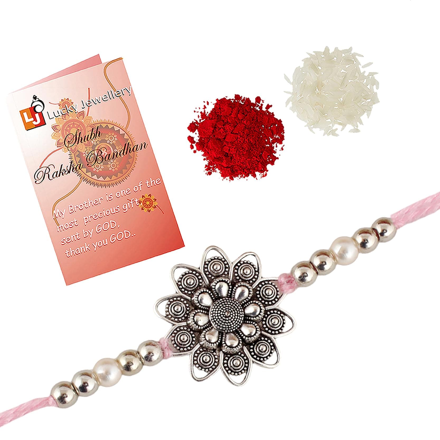 Lucky Jewellery Rakhi Gold Plated Rakhe Boho Collection Rakshabandan Rakhee Bracelet for Bro/Brother/Bhaiya/Bhai/Bhabhi Rakshasutra (53-WEOR1-3149-LCT-1)