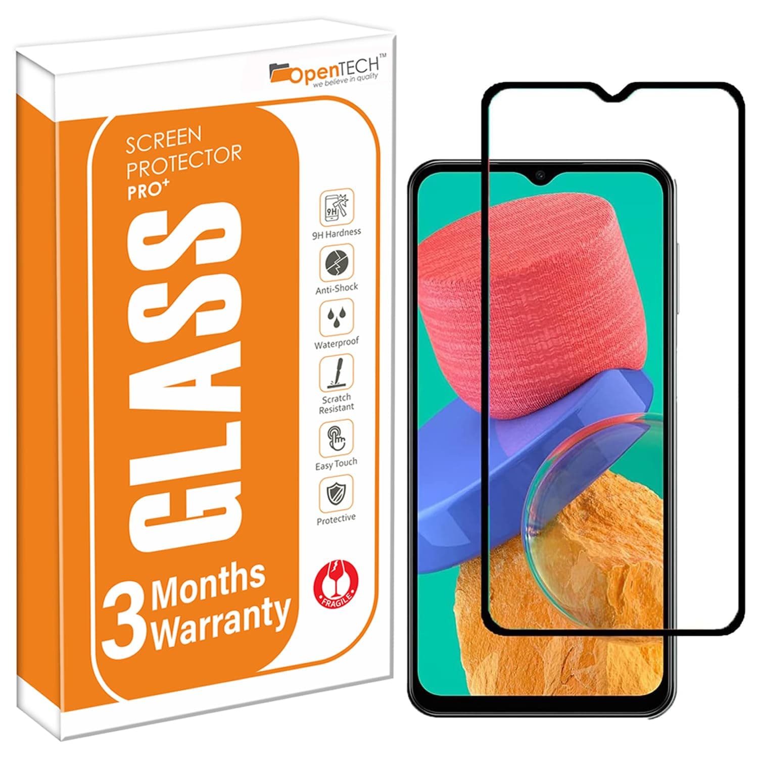 OpenTech® Military-Grade Tempered Glass Screen Protector Compatible for Samsung Galaxy M13 5G (6.5 inch) with Edge to Edge Coverage and Easy Installation kit