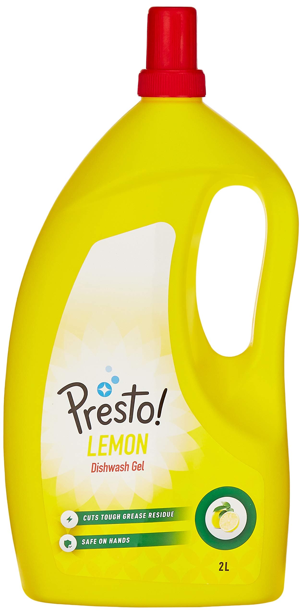Amazon Brand - Presto! Dishwash Gel Jar | Lemon | 2 Litre | Safe on Hands | Grease Cleaner For All Utensils