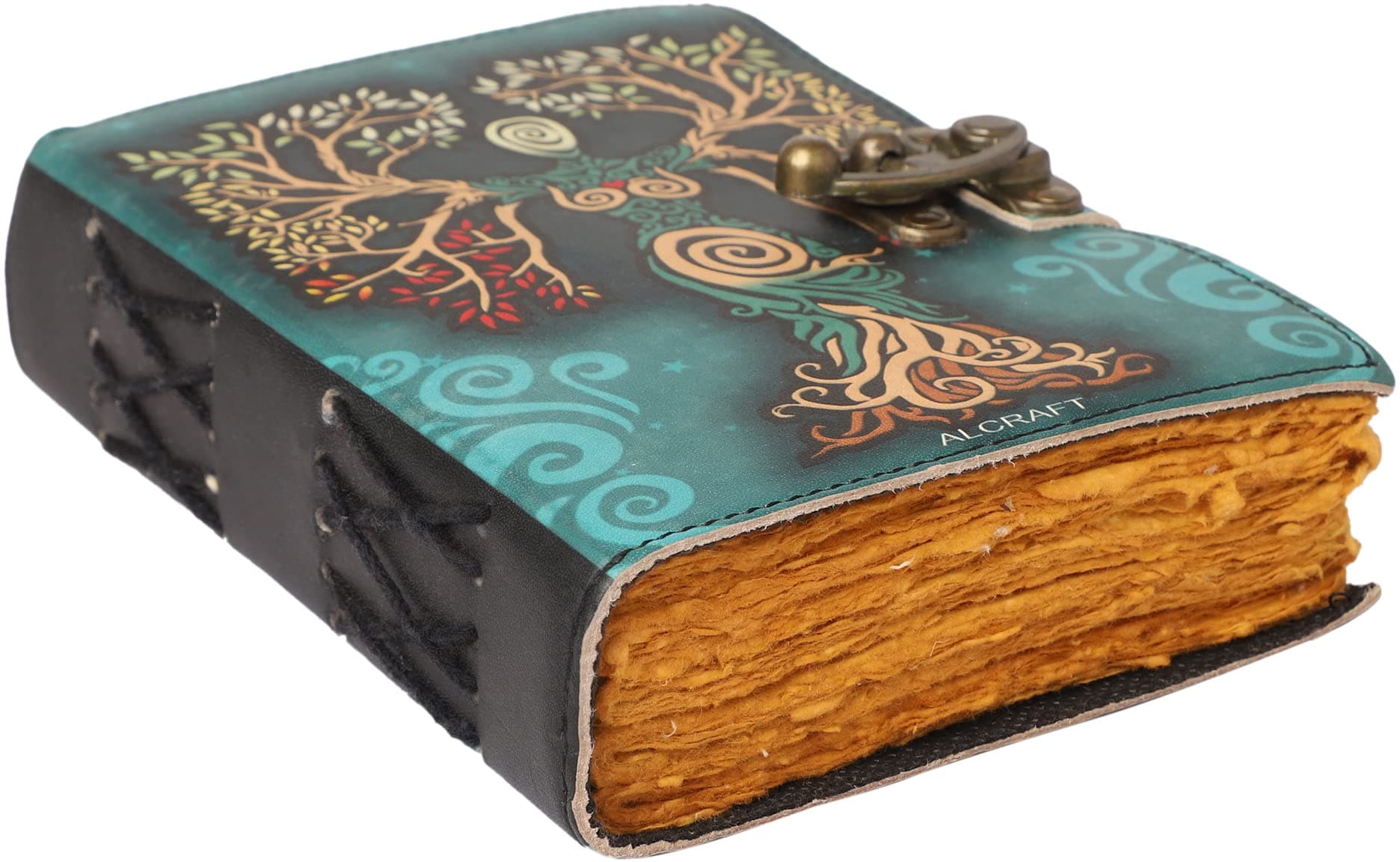 ALCRAFT Blank Spell Book of Shadows Journal with Lock Clasp Antique Handmade Deckle Edge Vintage Paper Leather Bound Journal for Women and Men |Travel Notebook for Writing 15.24 X 11.43 CM