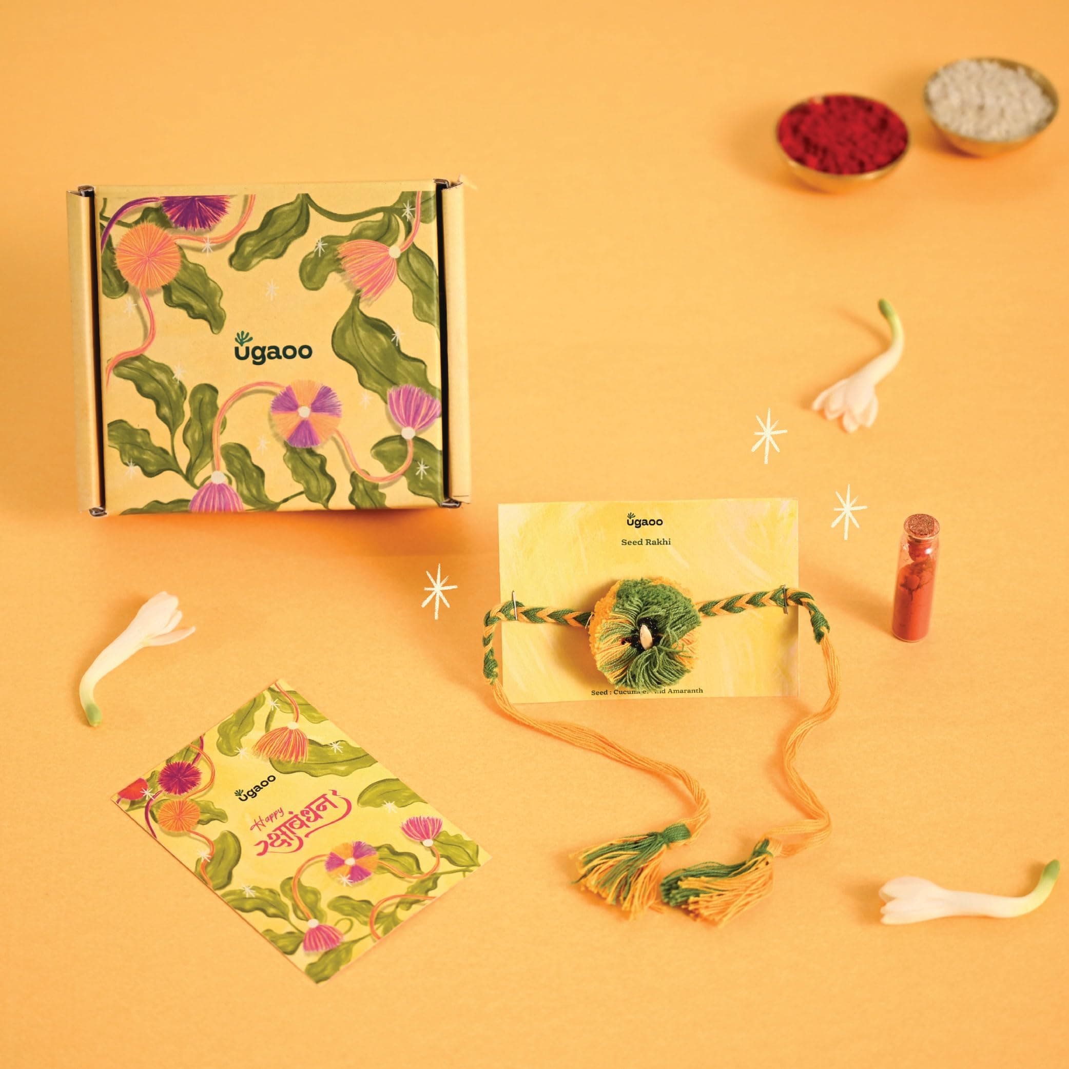 UGAOO Plantable Seed Rakhi with Cucumber & Amaranth Seeds | Hand-crafted | Eco-friendly Rakhi | Includes Roli & Chawal