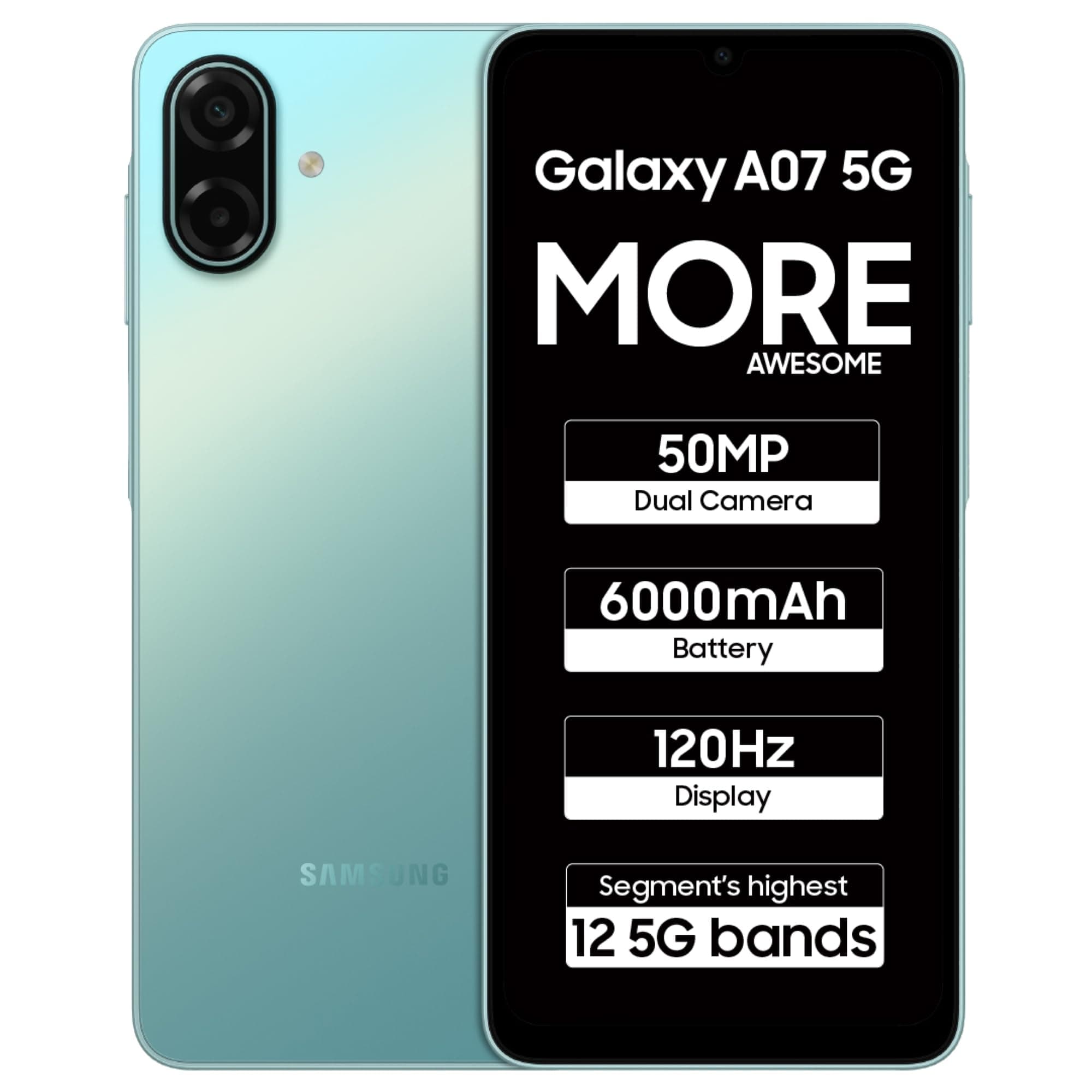 Samsung Galaxy A07 5G Smartphone (Light Green, 4GB RAM, 128GB Storage) | 120Hz Refresh Rate | Massive 6000mAh Battery | 50MP True Dual Camera | 6 Gen OS Upgrades | Knox Vault