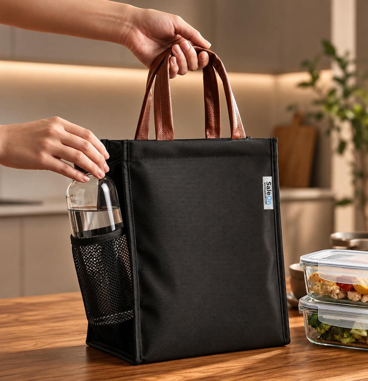 SaleOn Insulated Lunch Bag for Office Men Women Kids, Large Tiffin Bag with Side Bottle Pocket, Aluminium Foil Lining, Oxford Fabric Lunch Box Bag for School, College, Travel & Picnic