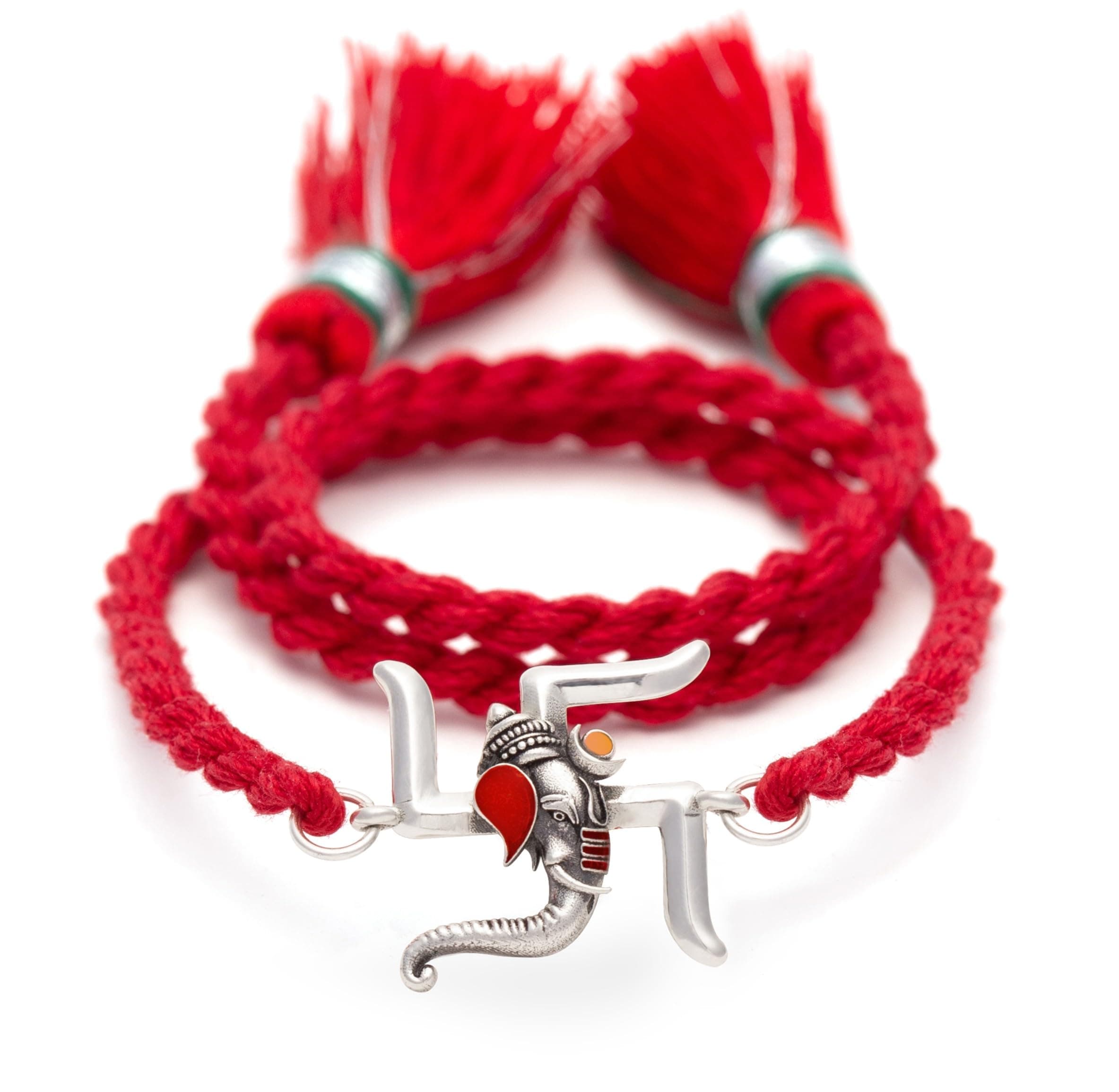 Meenakari Heritage Jewellery Pure 925 Sterling Silver Swastik Ganesha Rakhi Set with Roli Chawal, Rakshabandhan Greeting Card and Authenticity Certificate For Brother/Boys/Men/Unisex (Swastik Ganesha)