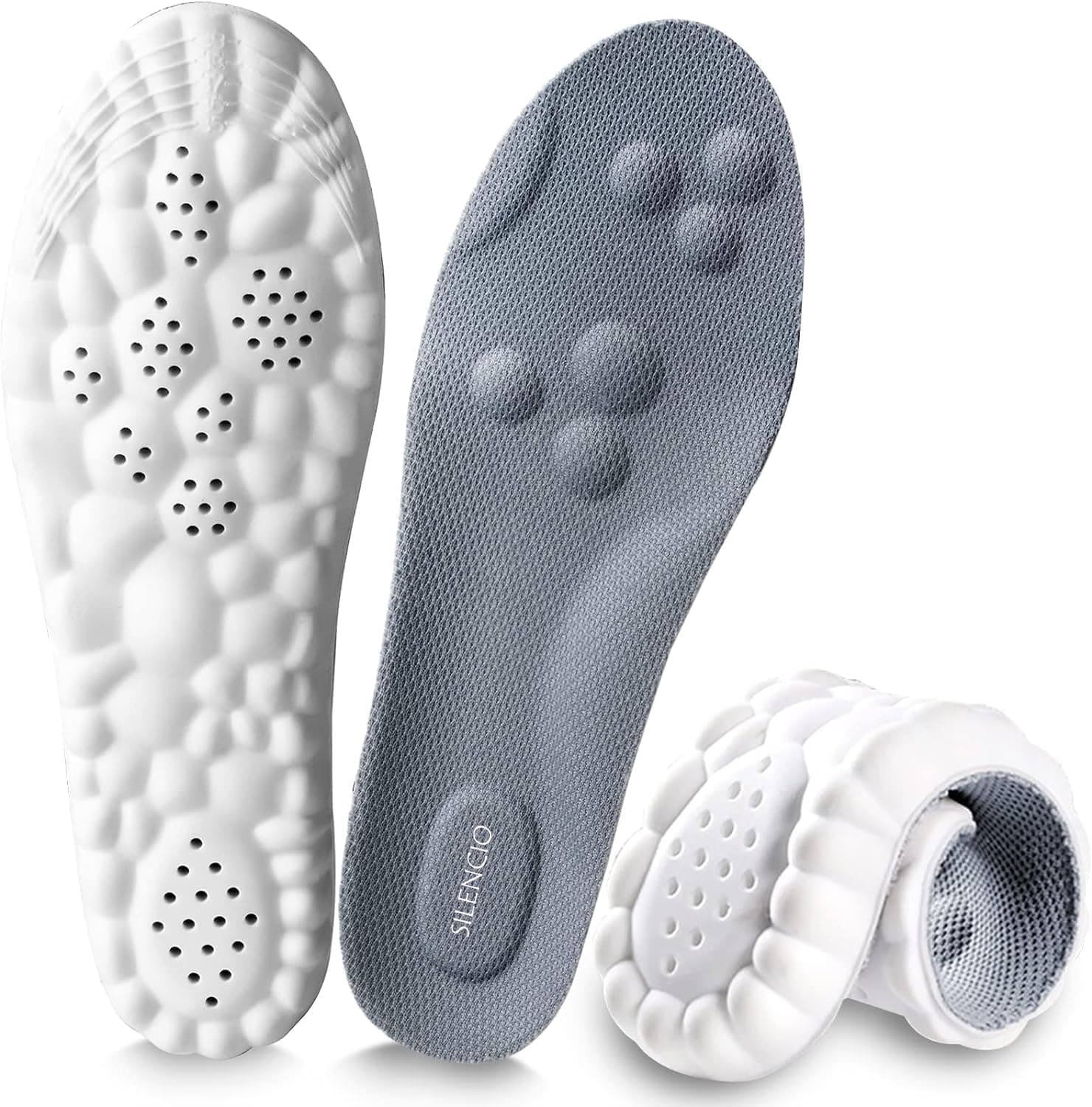 SILENCIO Memory Foam Shoe Insoles for Men & Women | Shock Absorbing Orthotic Insoles with Arch Support | Anti-Slip Soft Cushioned Trim-to-Fit Sports Shoe Inserts | Breathable Comfort Insoles | EU 40-45